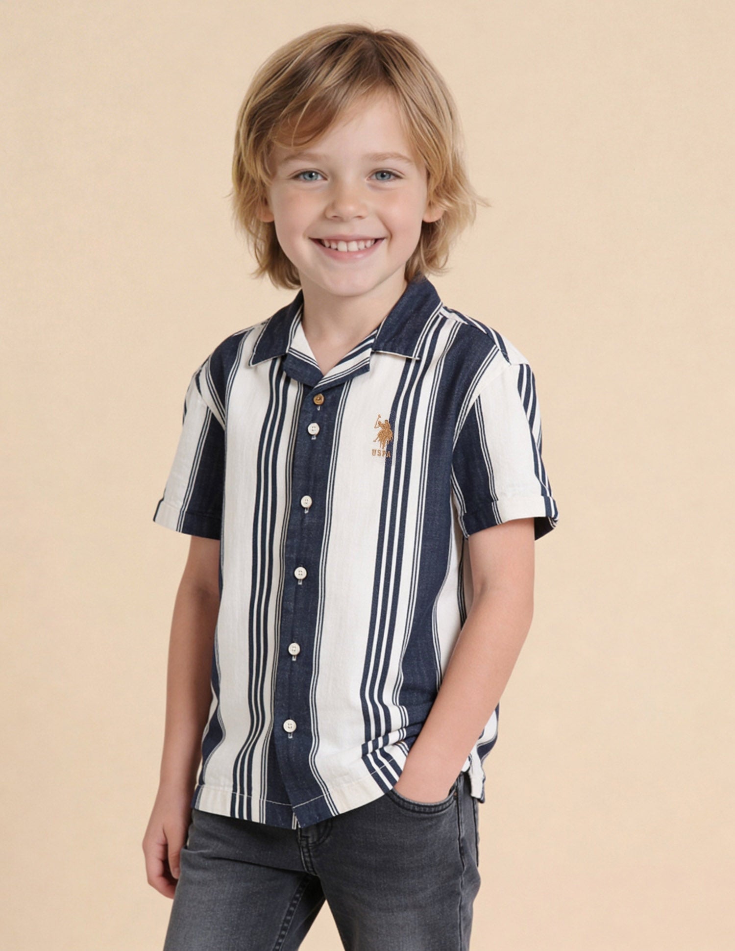 Vertical Striped Twill Weave Shirt Navy - U.S. Polo Assn. India | Large