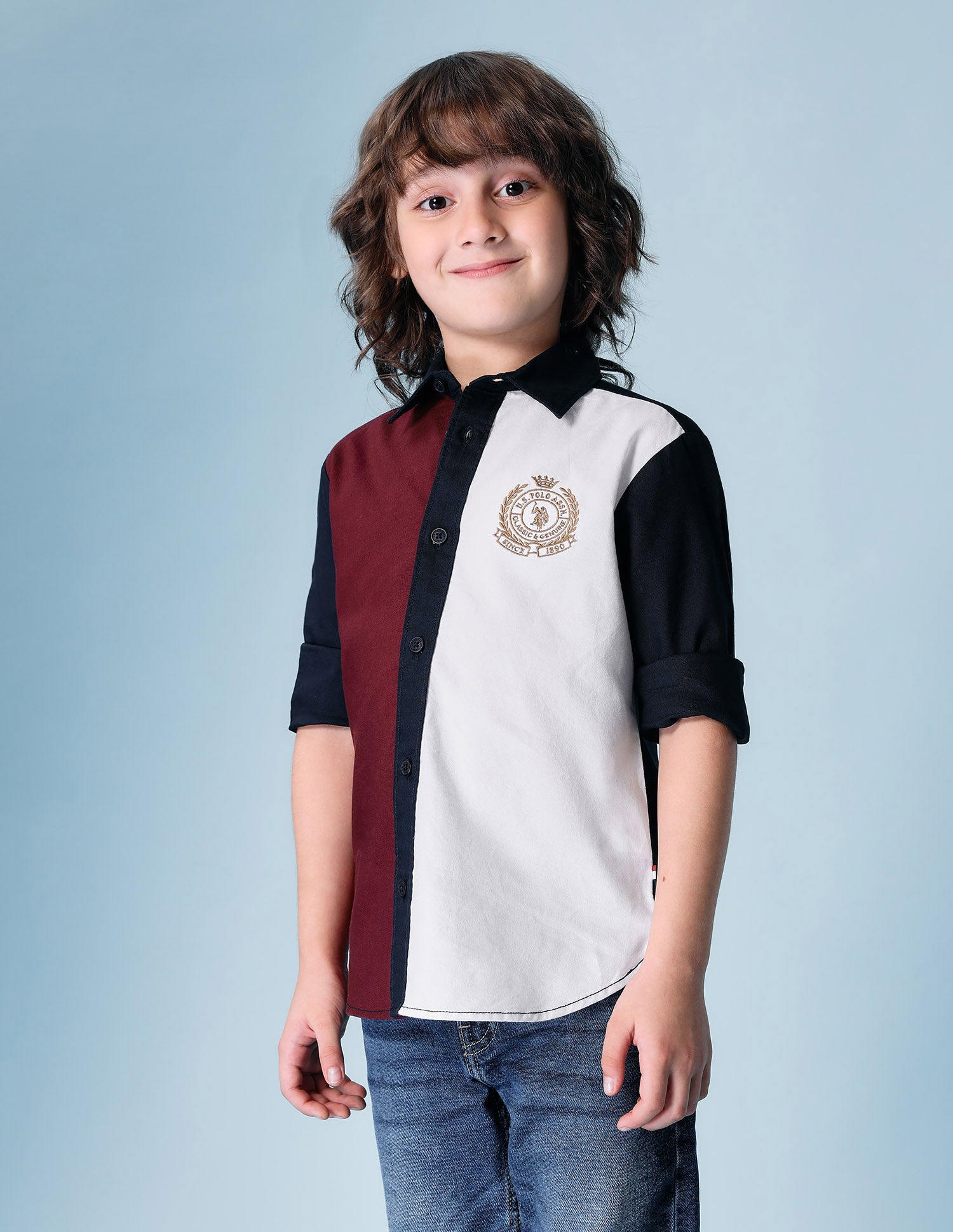 Boys Colorblocked Pure Cotton Shirt Navy - U.S. POLO ASSN. | Large