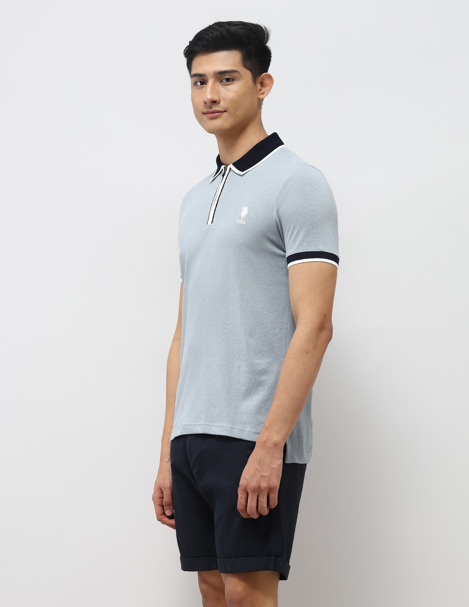 Pure Cotton Muscle Fit Polo Shirt Light Grey - U.S. Polo Assn. India | Large