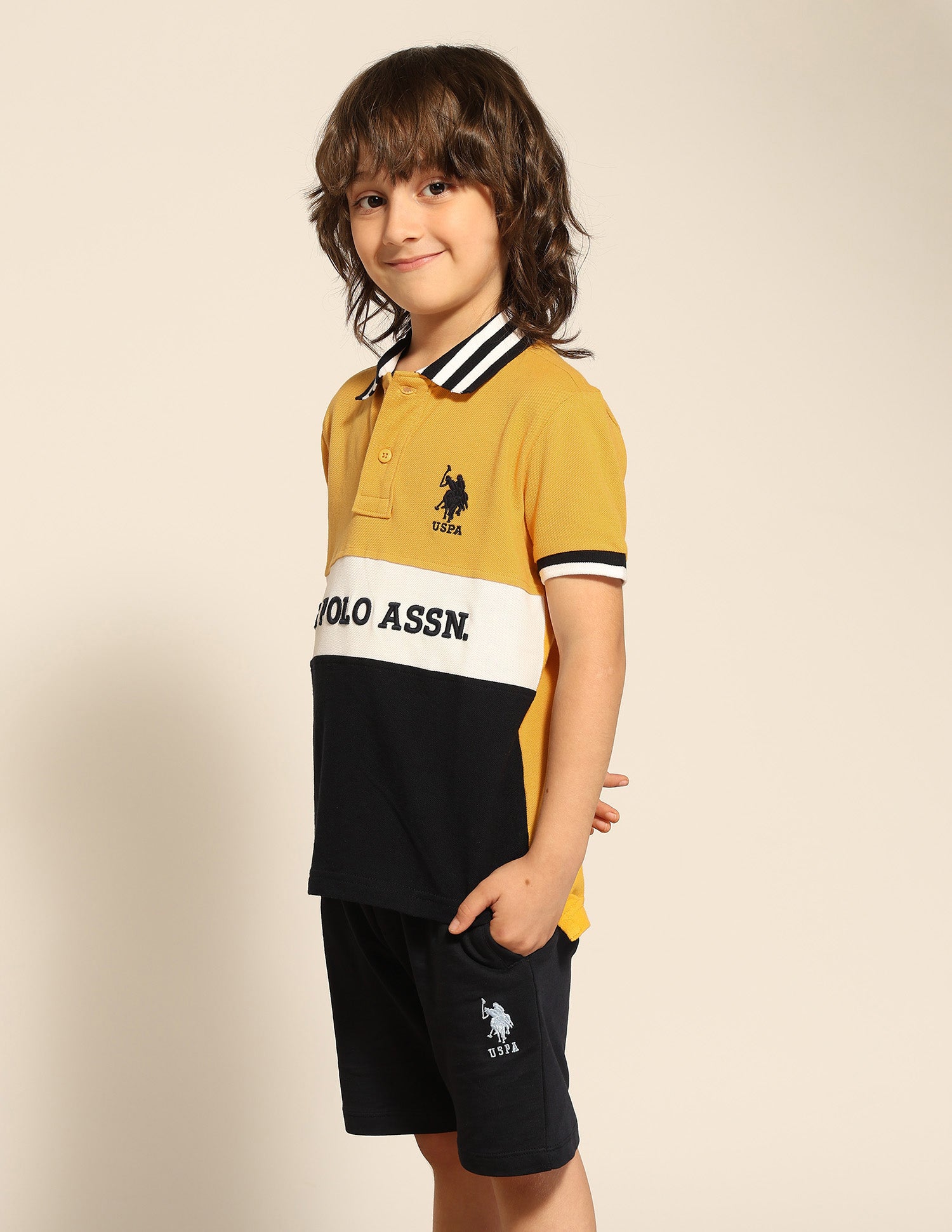 Boys Colour Blocked Pure Cotton Polo Shirt Yellow - U.S. POLO ASSN. | Large