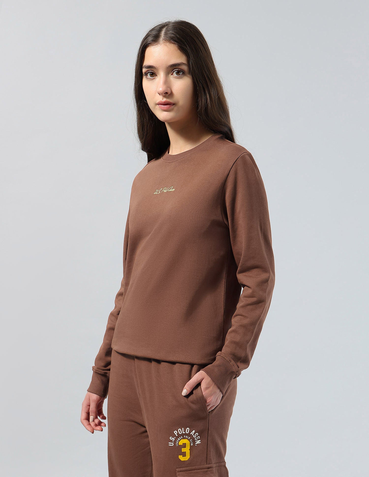 Solid Regular Fit Sweatshirt Brown - U.S. POLO ASSN. | Large