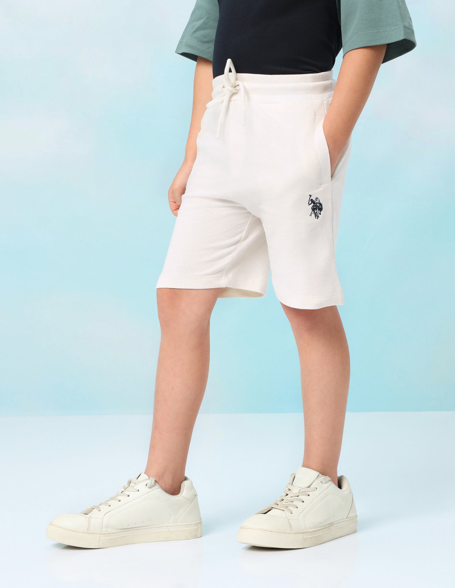 Mid Rise Solid Shorts Off White - U.S. Polo Assn. India | Large