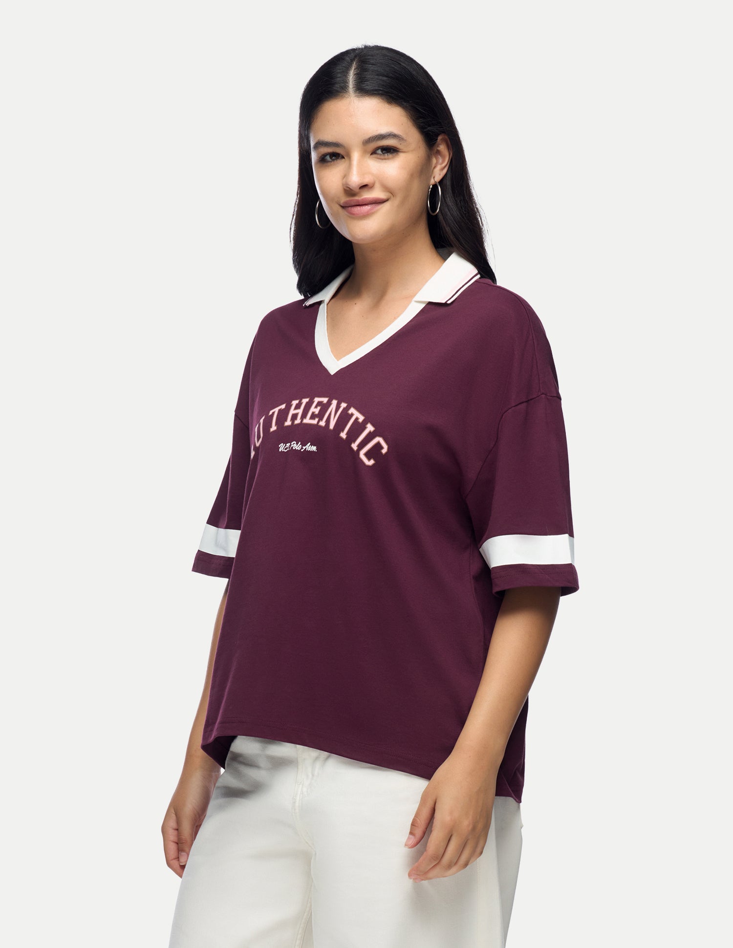 Typographic Printed Boxy Fit Polo Shirt Wine - U.S. Polo Assn. India | Large