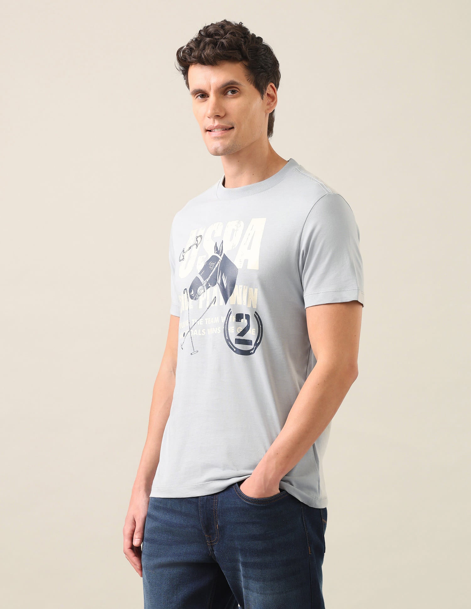 Graphic Printed Regular Fit T-Shirt Grey - U.S. Polo Assn. India | Large