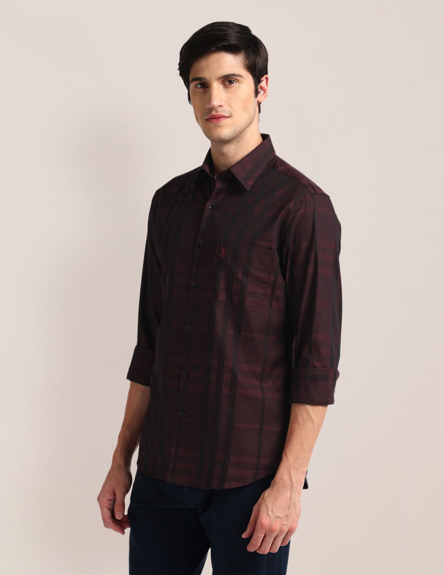 Tartan Check Tailored Fit Shirt Wine - U.S. Polo Assn. India | Large