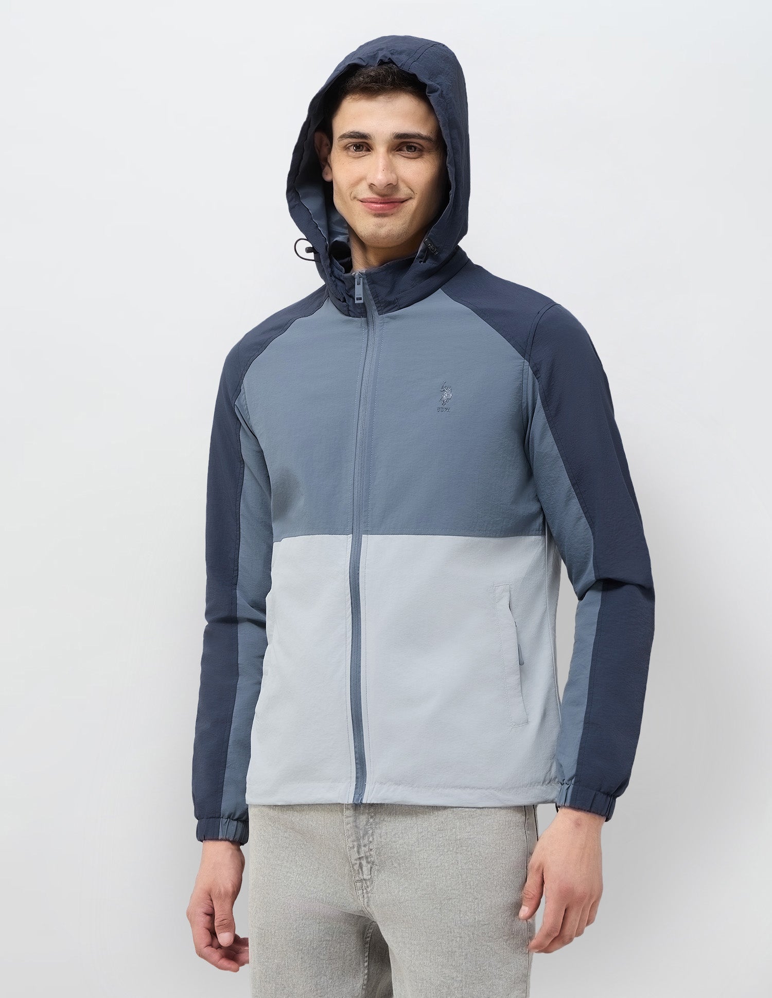 Colour Blocked Detachable Hood Jacket Grey - U.S. POLO ASSN. | Large