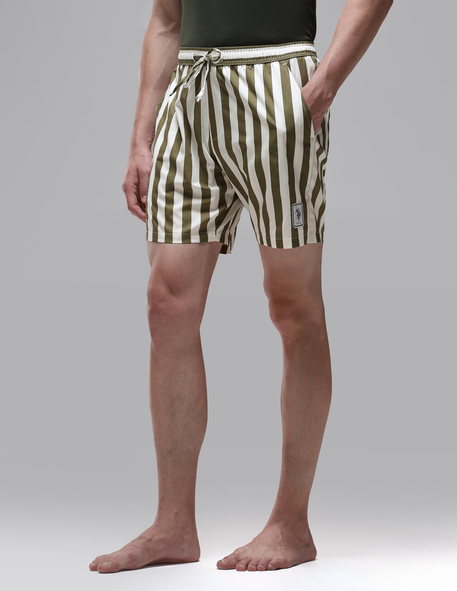 Vertical Striped Pure Cotton OEX15 Boxer Shorts Martin Olive - U.S. Polo Assn. India | Large