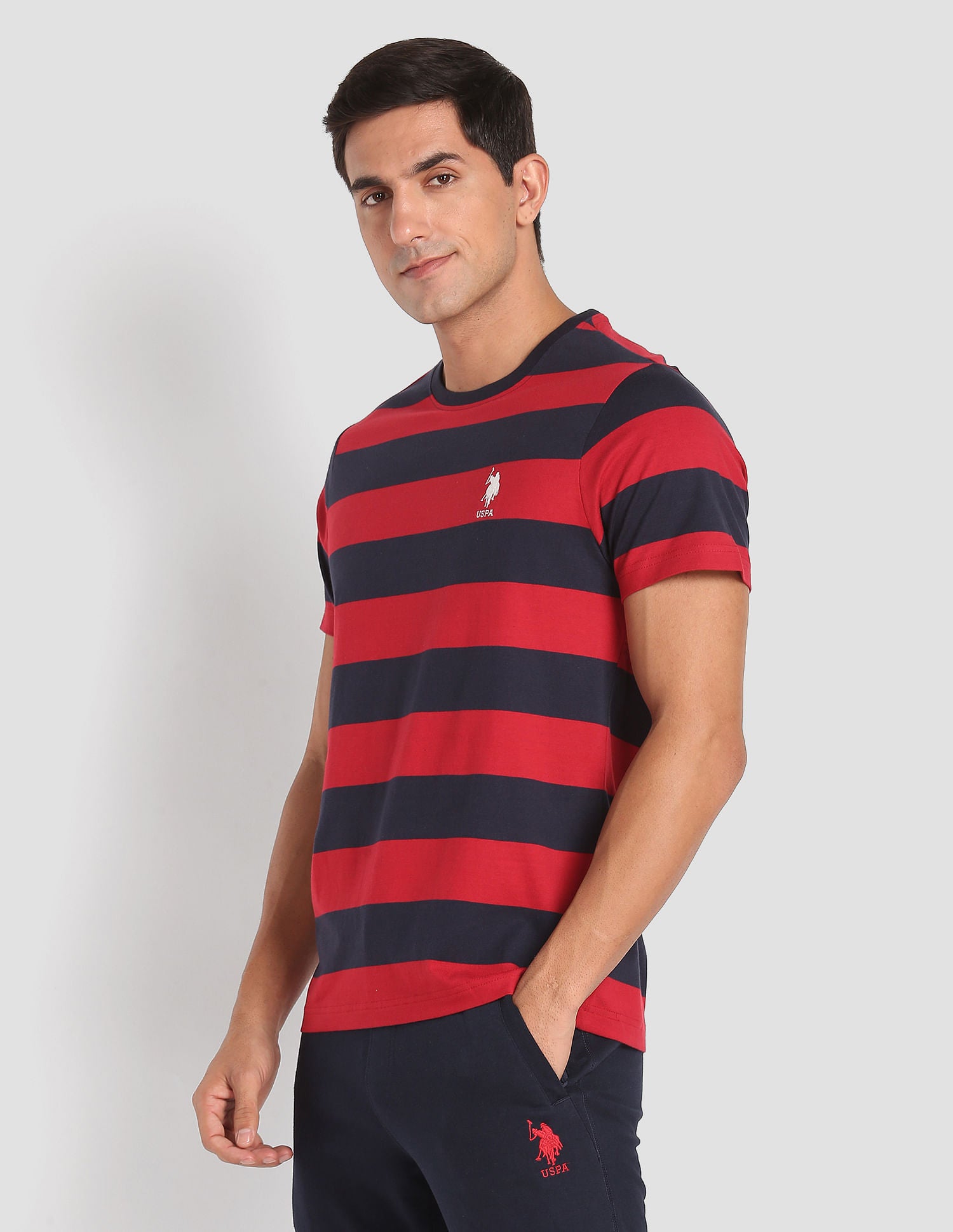 Crew Neck Striped I688 Lounge T-Shirt - Pack Of 1 Red and Navy - U.S. POLO ASSN. | Large