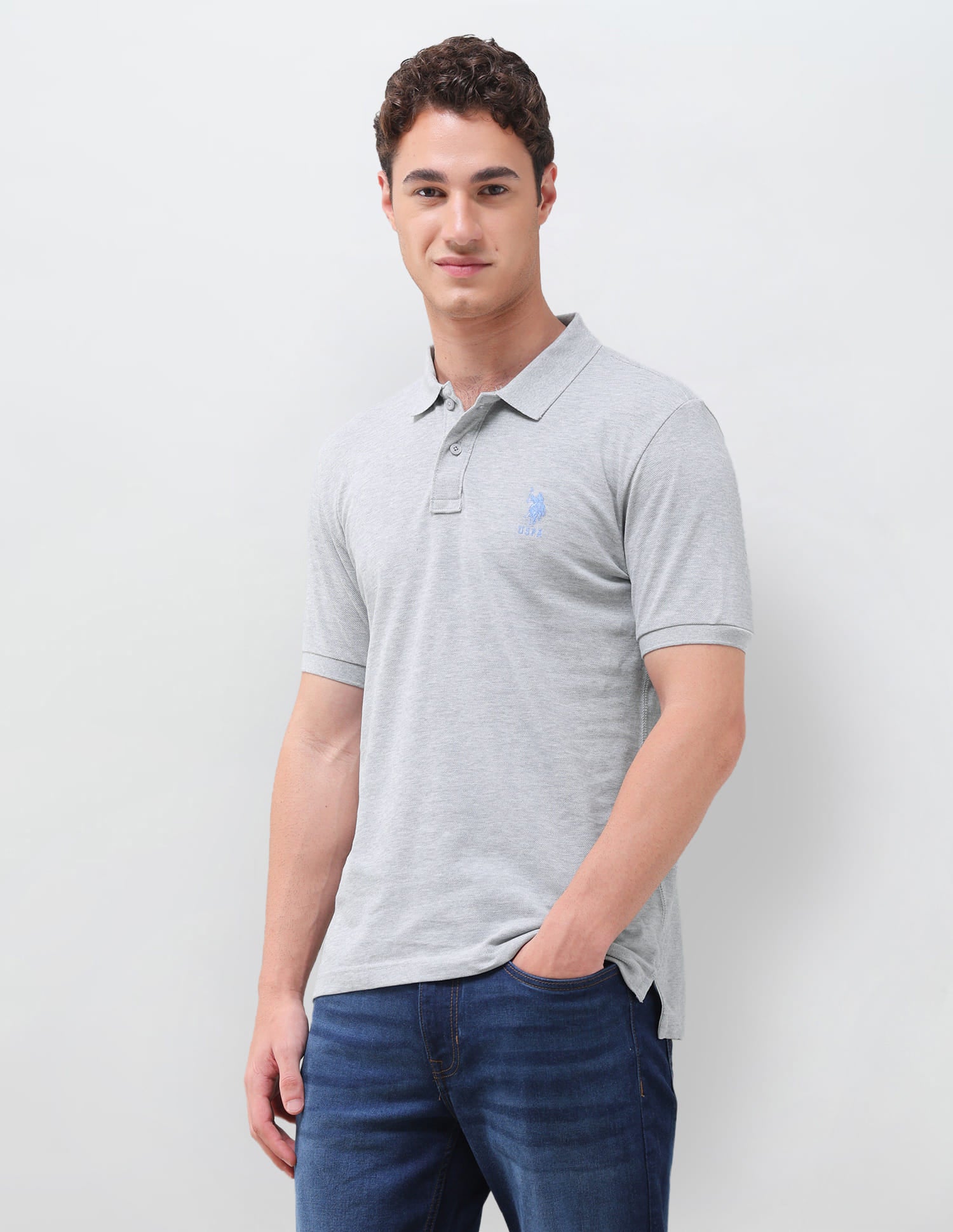 Solid Slim Fit Polo Shirt Grey - U.S. Polo Assn. India | Large