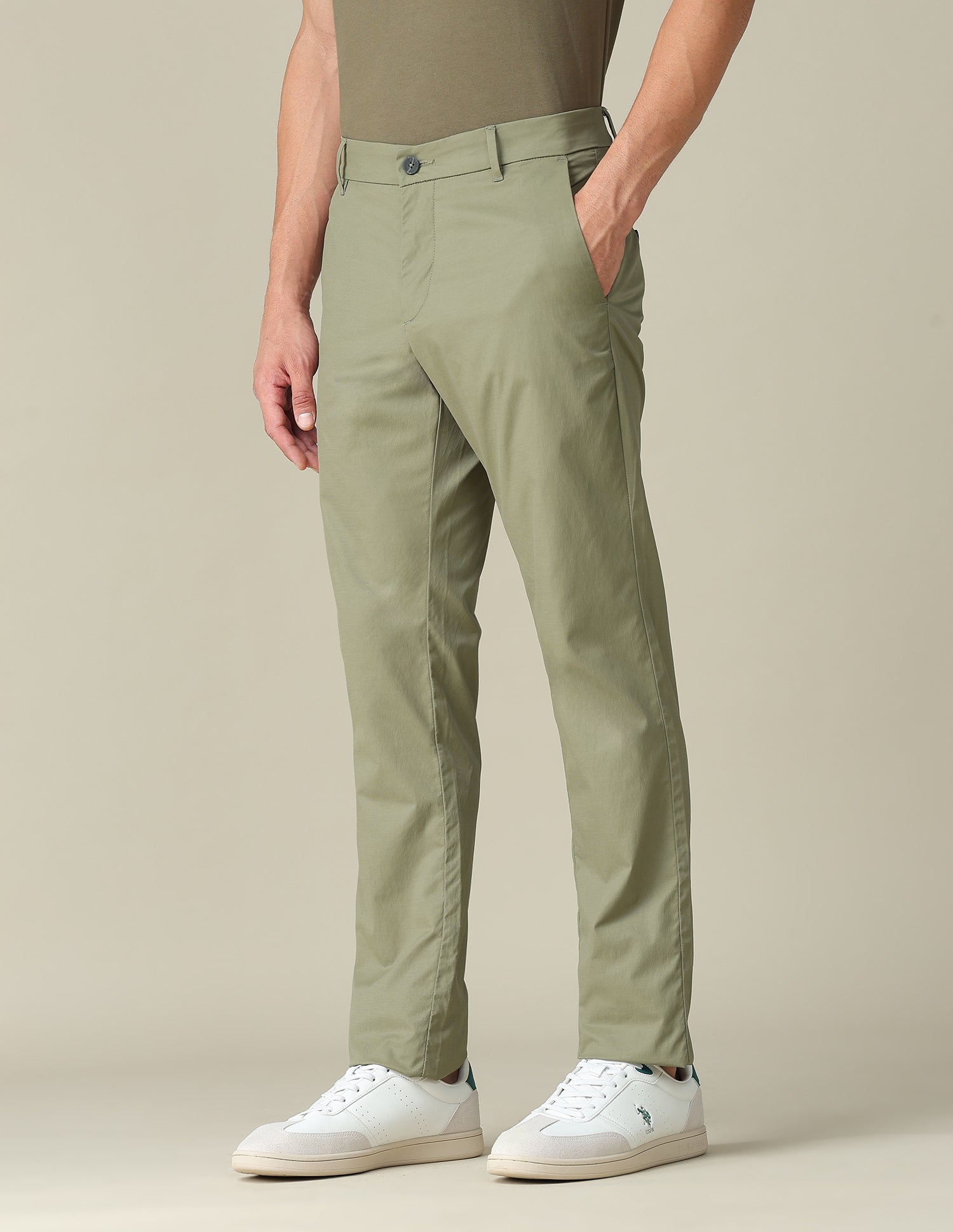 Solid Denver Slim Fit Trousers Light Olive - U.S. POLO ASSN. | Large
