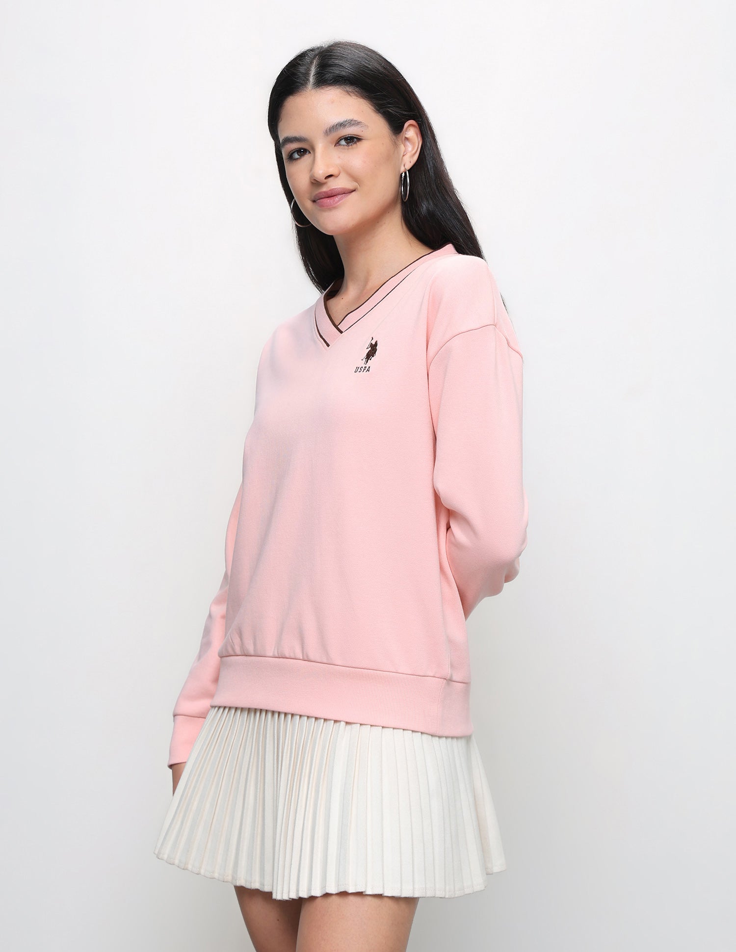 Solid Regular Fit Sweatshirt Light Pink - U.S. Polo Assn. India | Large