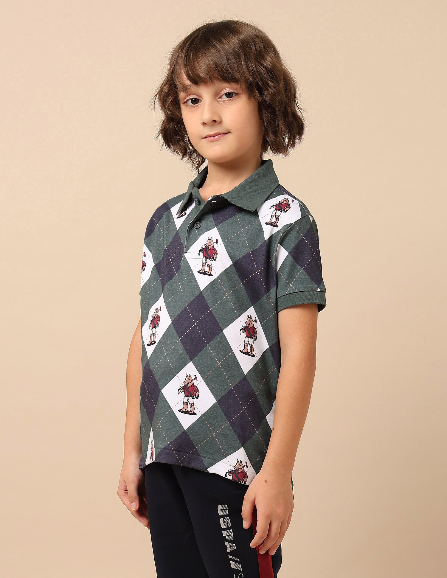 Boys Graphic Argyle Printed Polo Shirt Dark Green - U.S. POLO ASSN. | Large