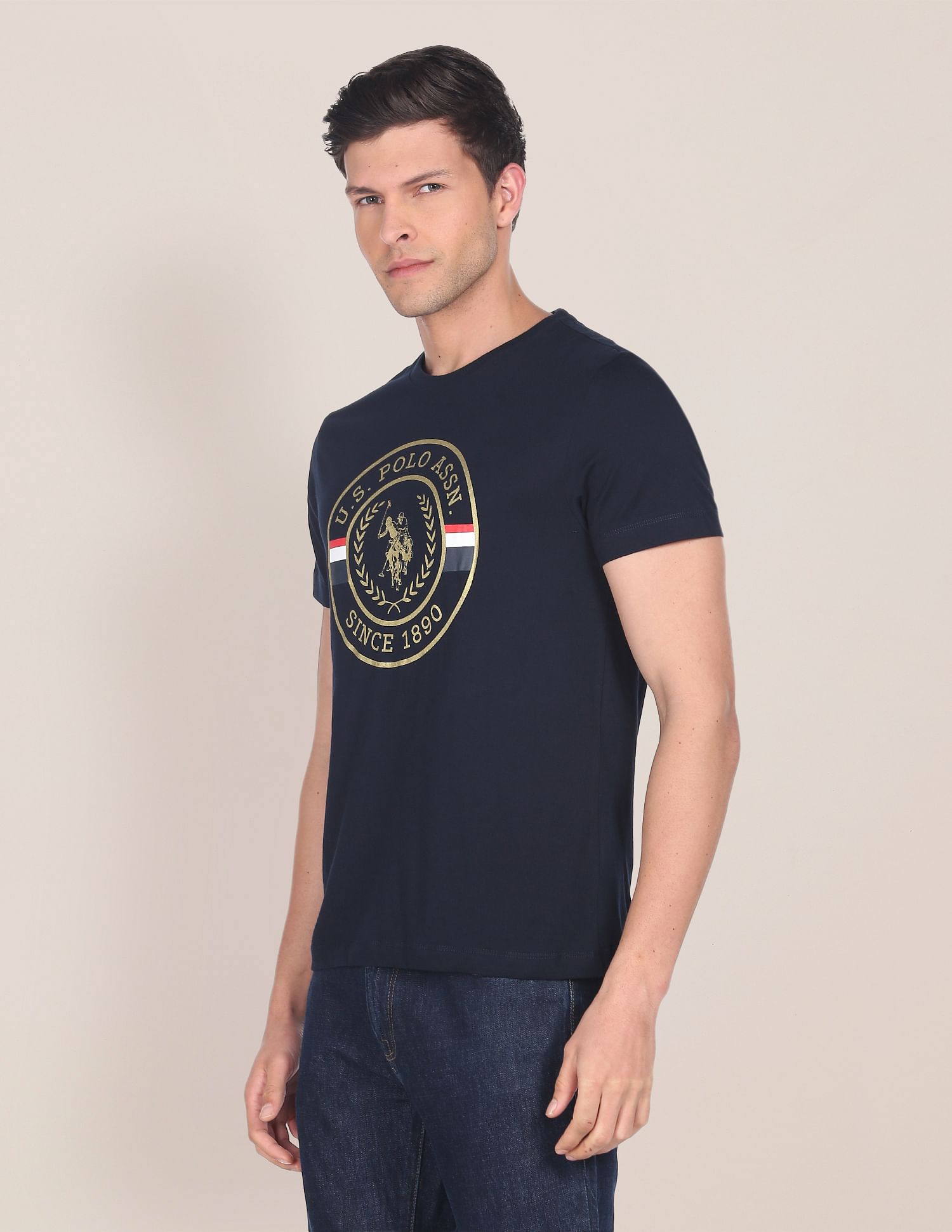 Graphic Print Crew Neck T-shirt Navy - U.S. Polo Assn. India | Large