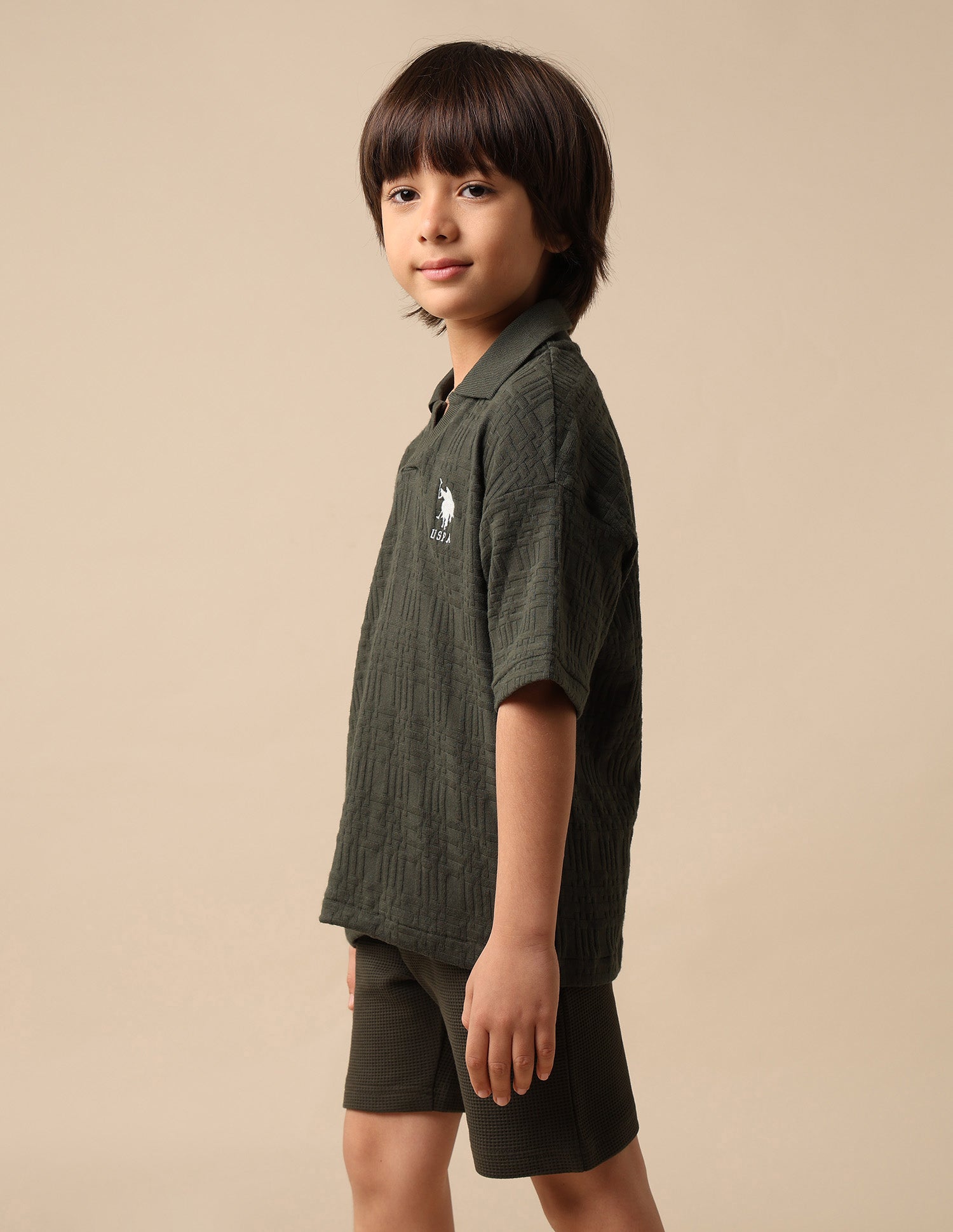 Boys Textured Boxy Fit Polo Shirt Olive - U.S. POLO ASSN. | Large