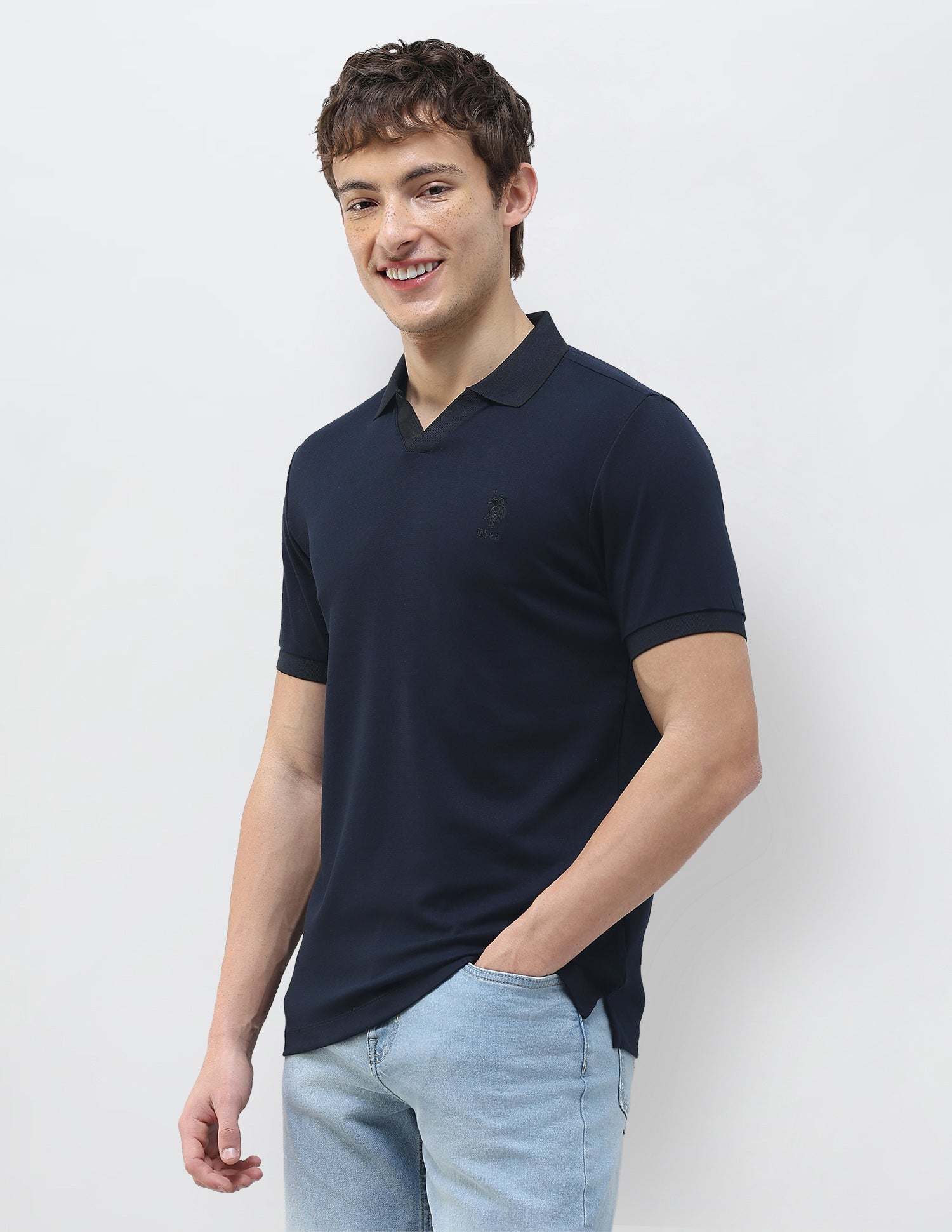 Solid Slim Fit Polo Shirt Navy - U.S. Polo Assn. India | Large