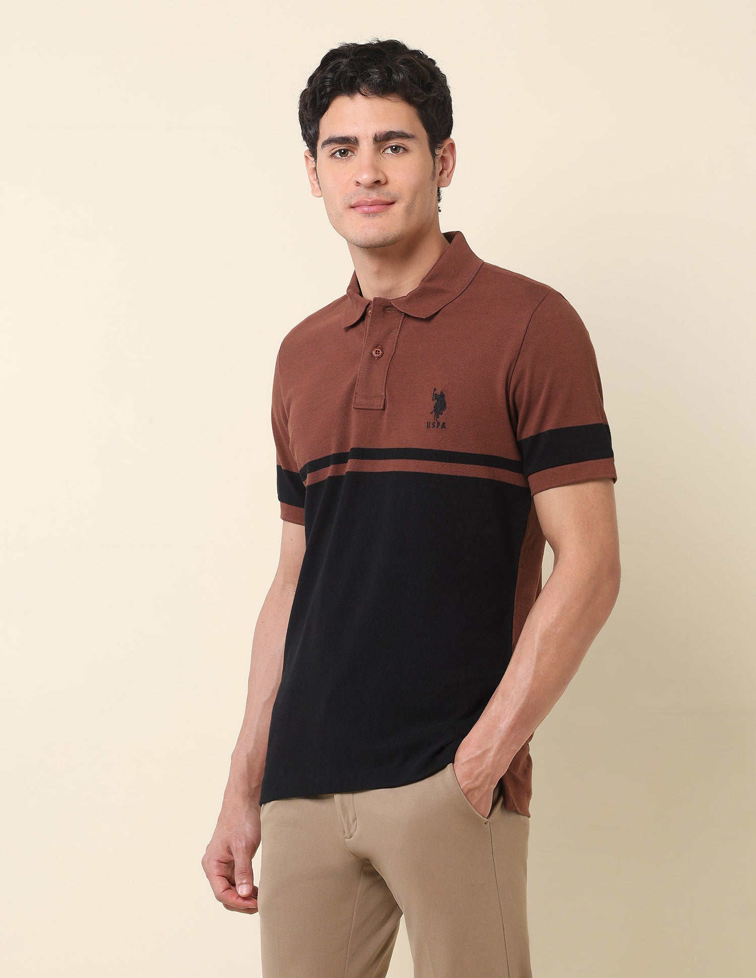 Colourblocked Classic Polo Shirt Light Brown - U.S. POLO ASSN. | Large