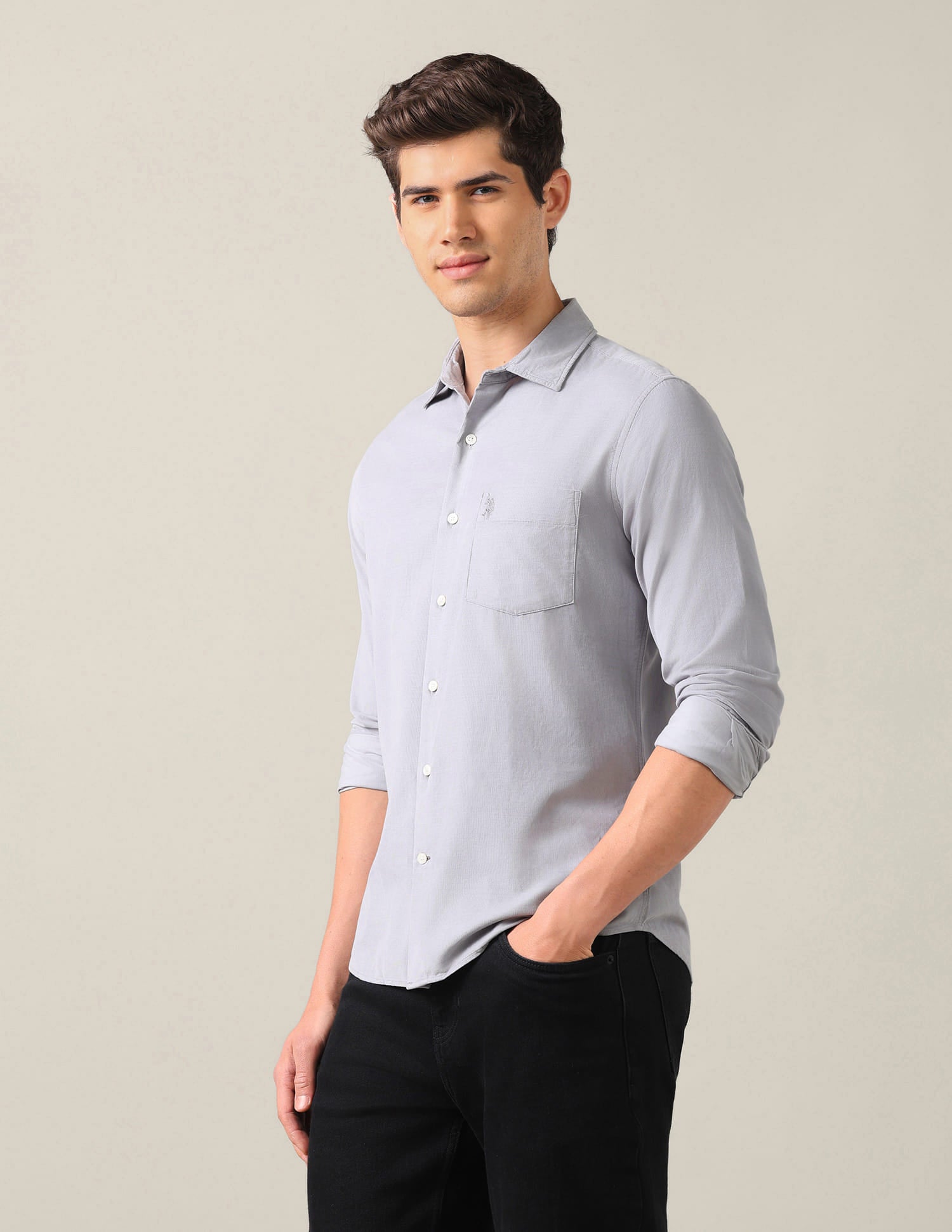 Tailored Fit Corduroy Shirt Grey - U.S. Polo Assn. India | Large