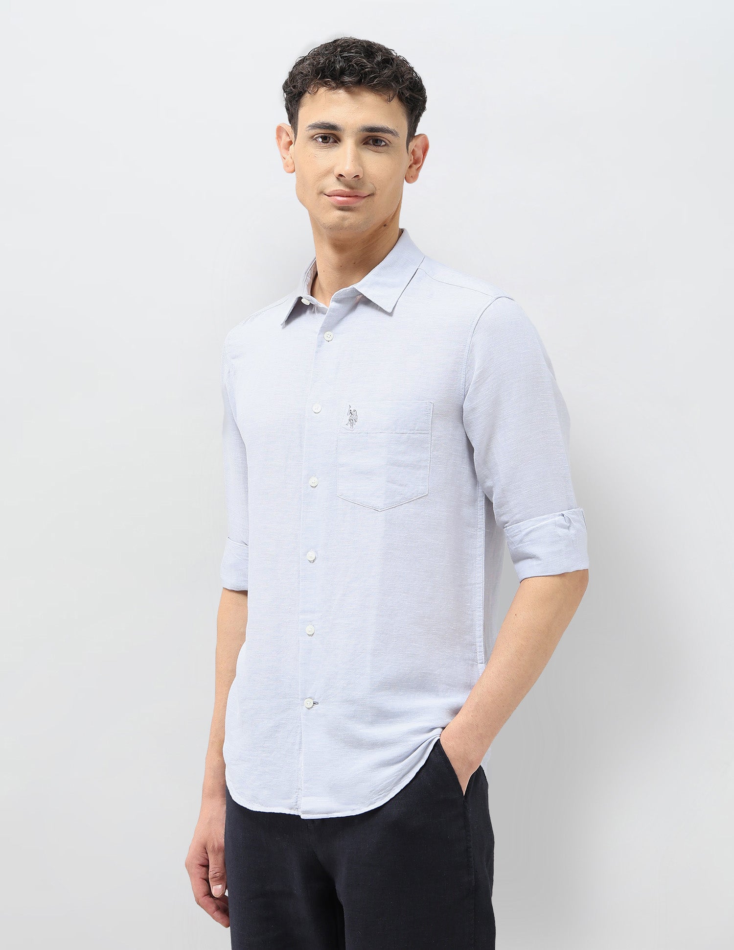 Tailored Fit Solid Shirt Light Grey - U.S. POLO ASSN. | Large