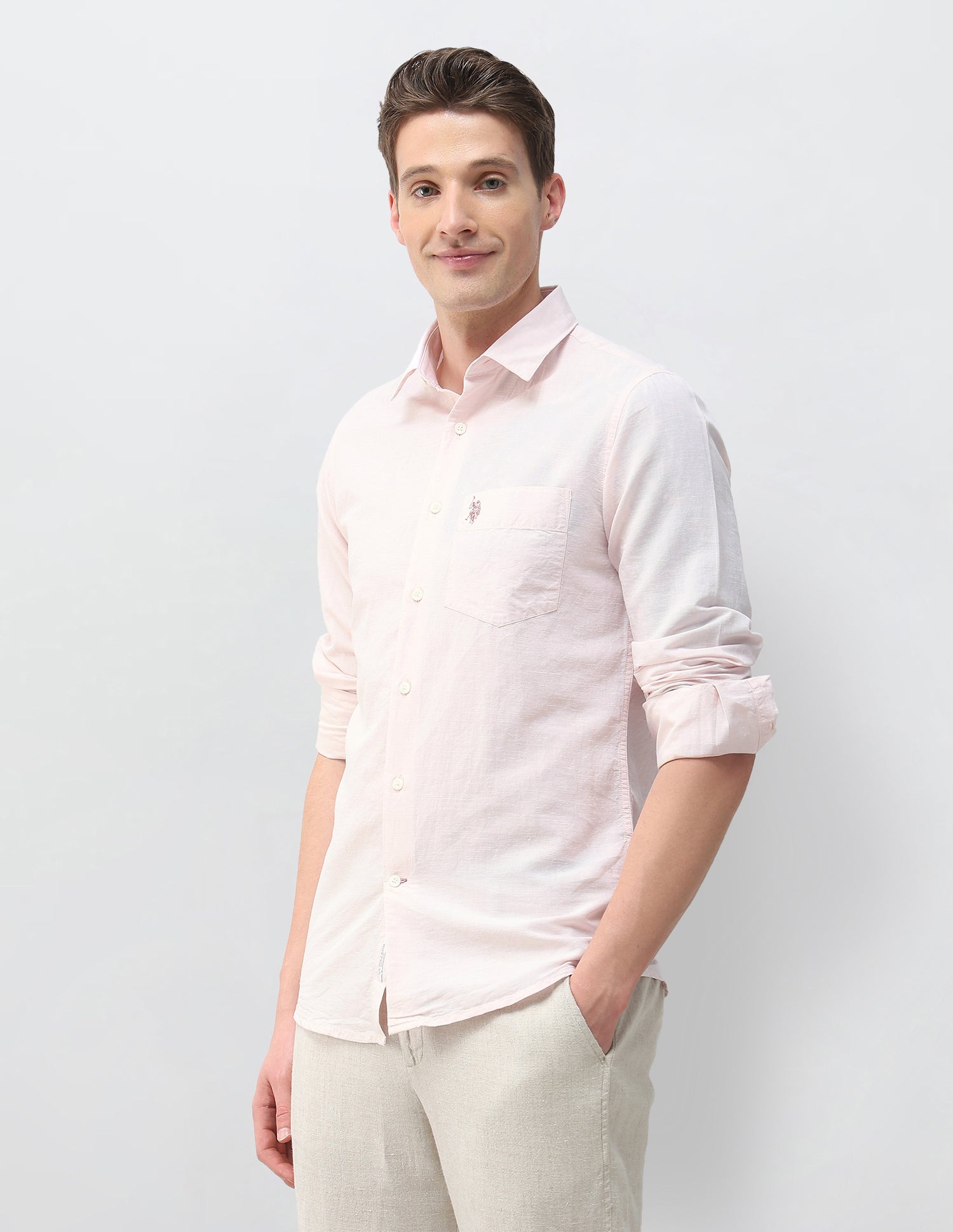 Pacho X Solid Regular Fit Shirt Pink - U.S. Polo Assn. India | Large