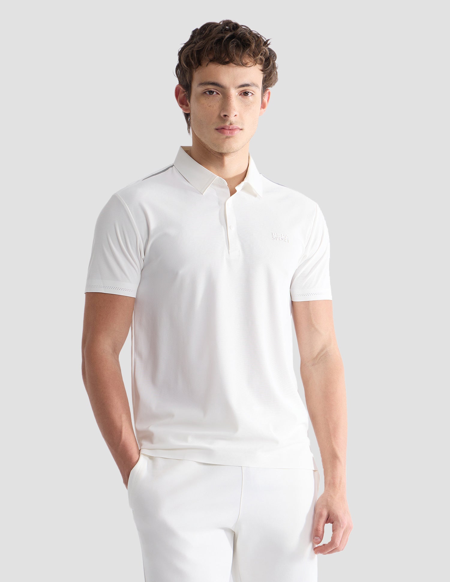 Solid Slim Fit Active Polo Shirt Off White - U.S. Polo Assn. India | Large