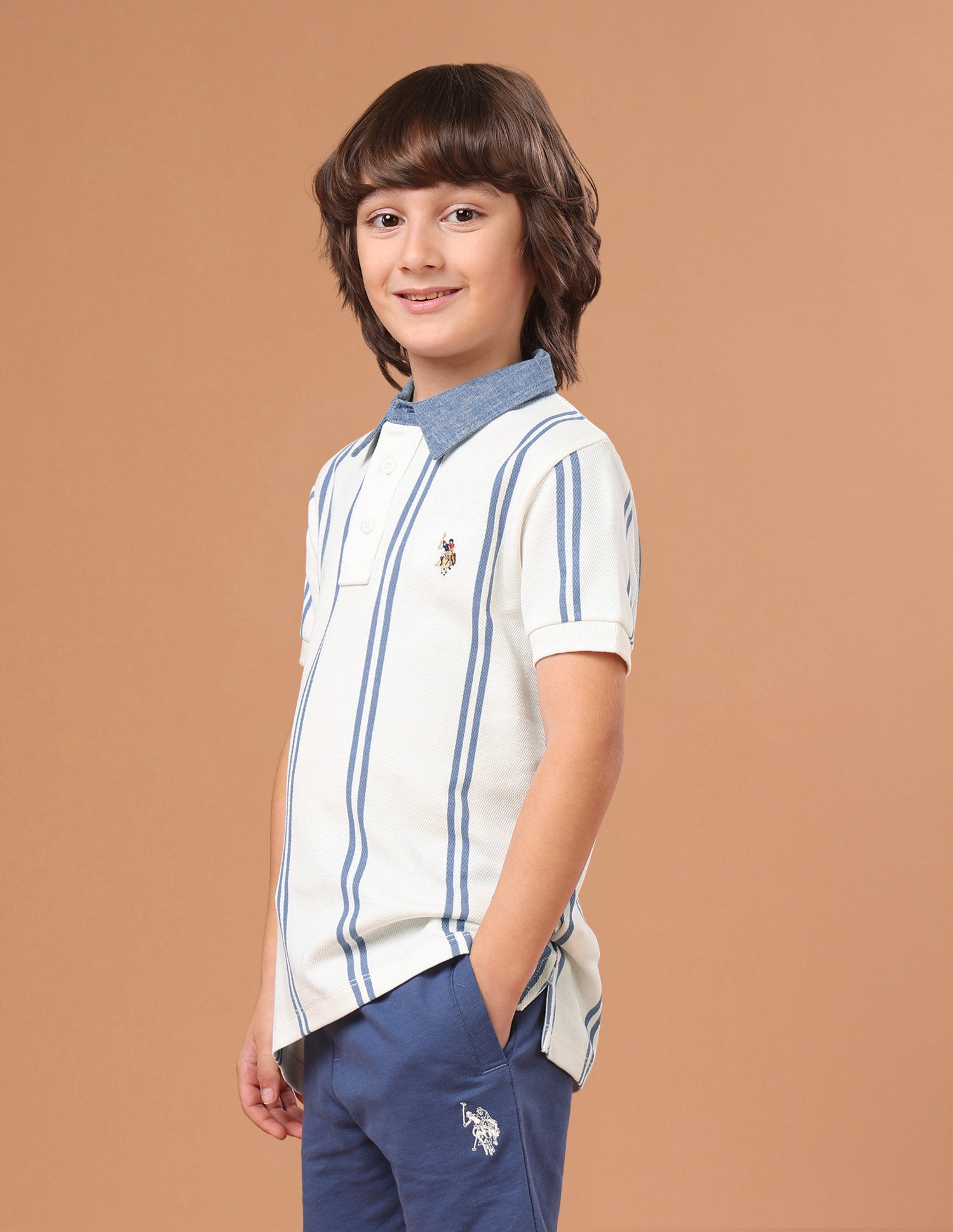 Vertical Striped Regular Fit Polo Shirt Off White - U.S. Polo Assn. India | Large