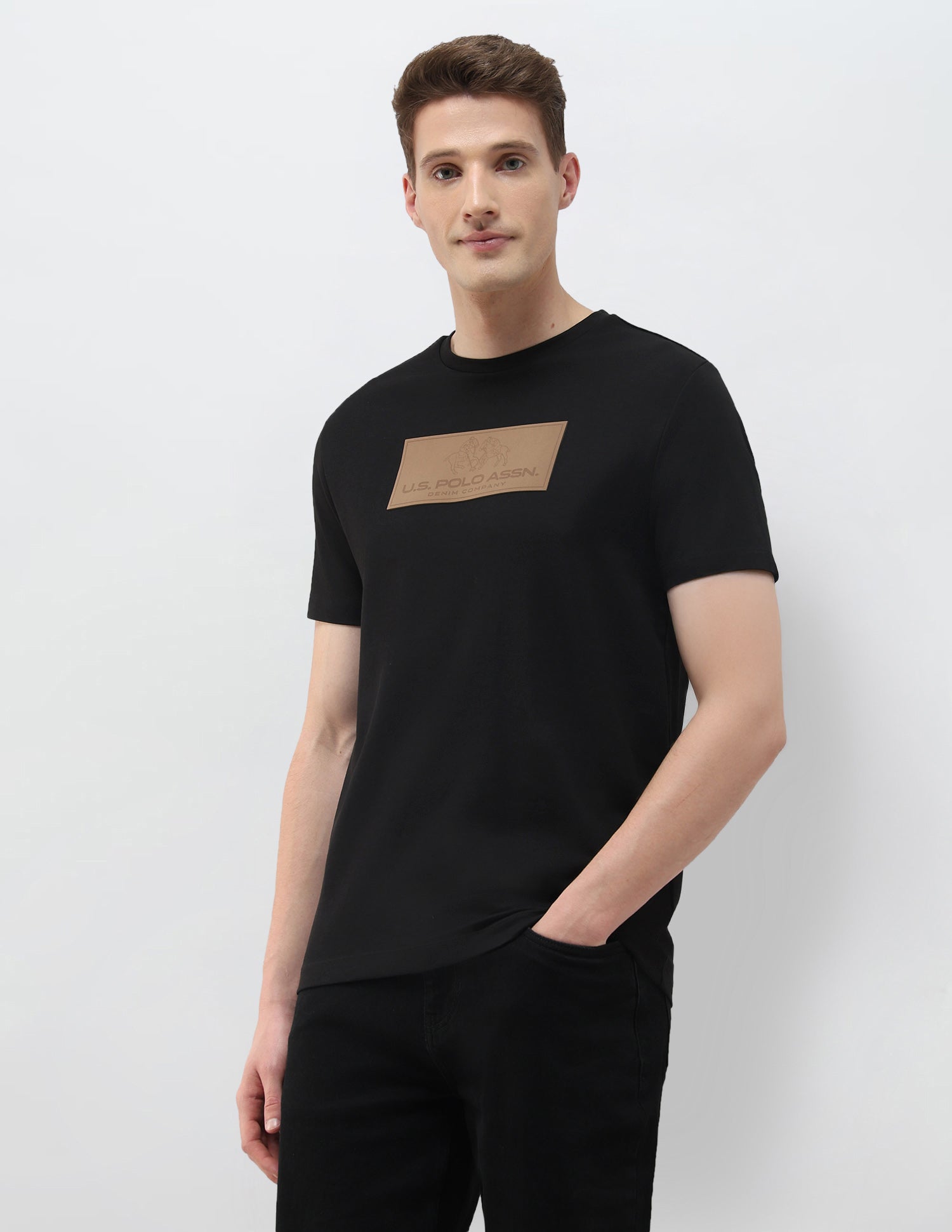 Brand Embossed Black & Gold Slim Fit T-Shirt Black - U.S. Polo Assn. India | Large
