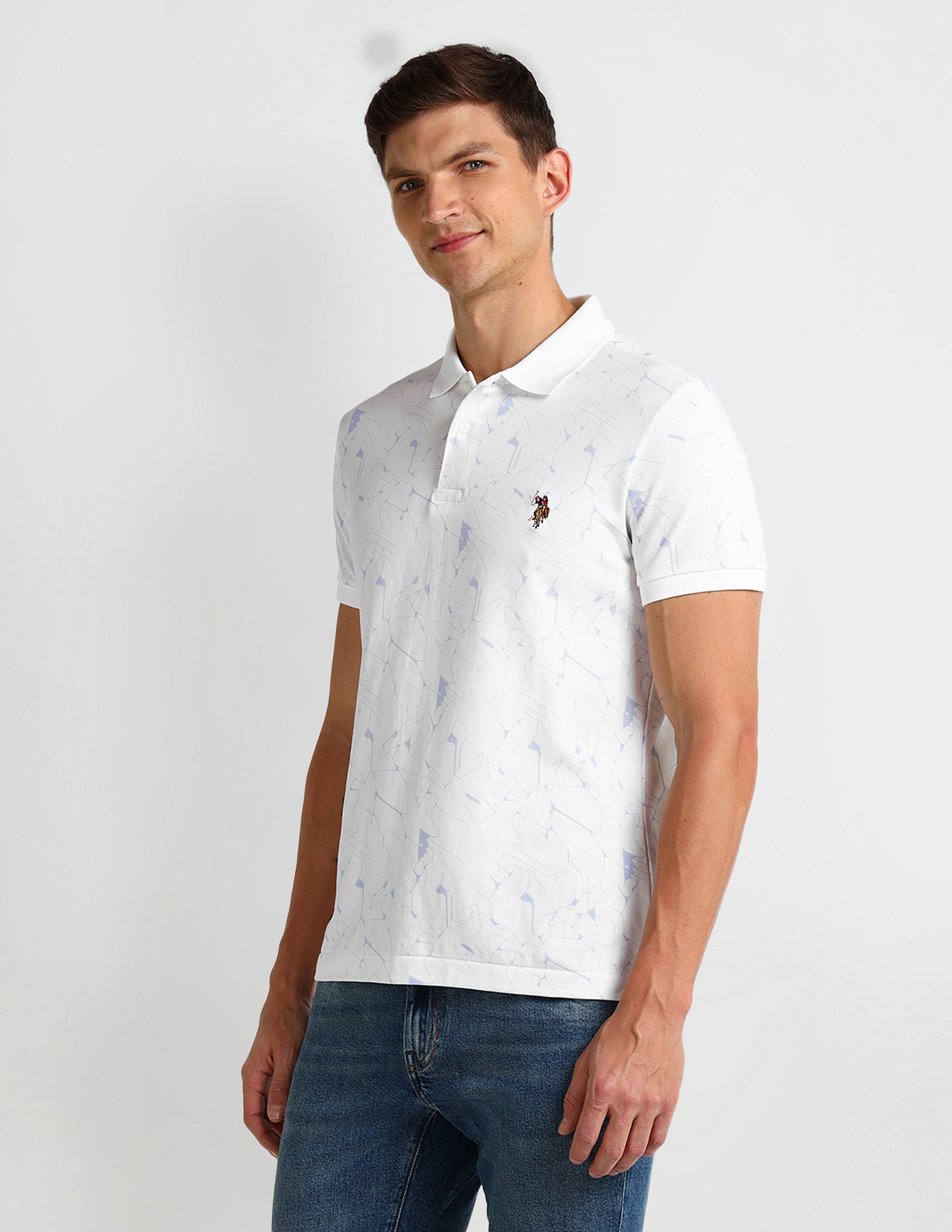 Muscle Fit Abstract Polo Shirt White - U.S. Polo Assn. India | Large