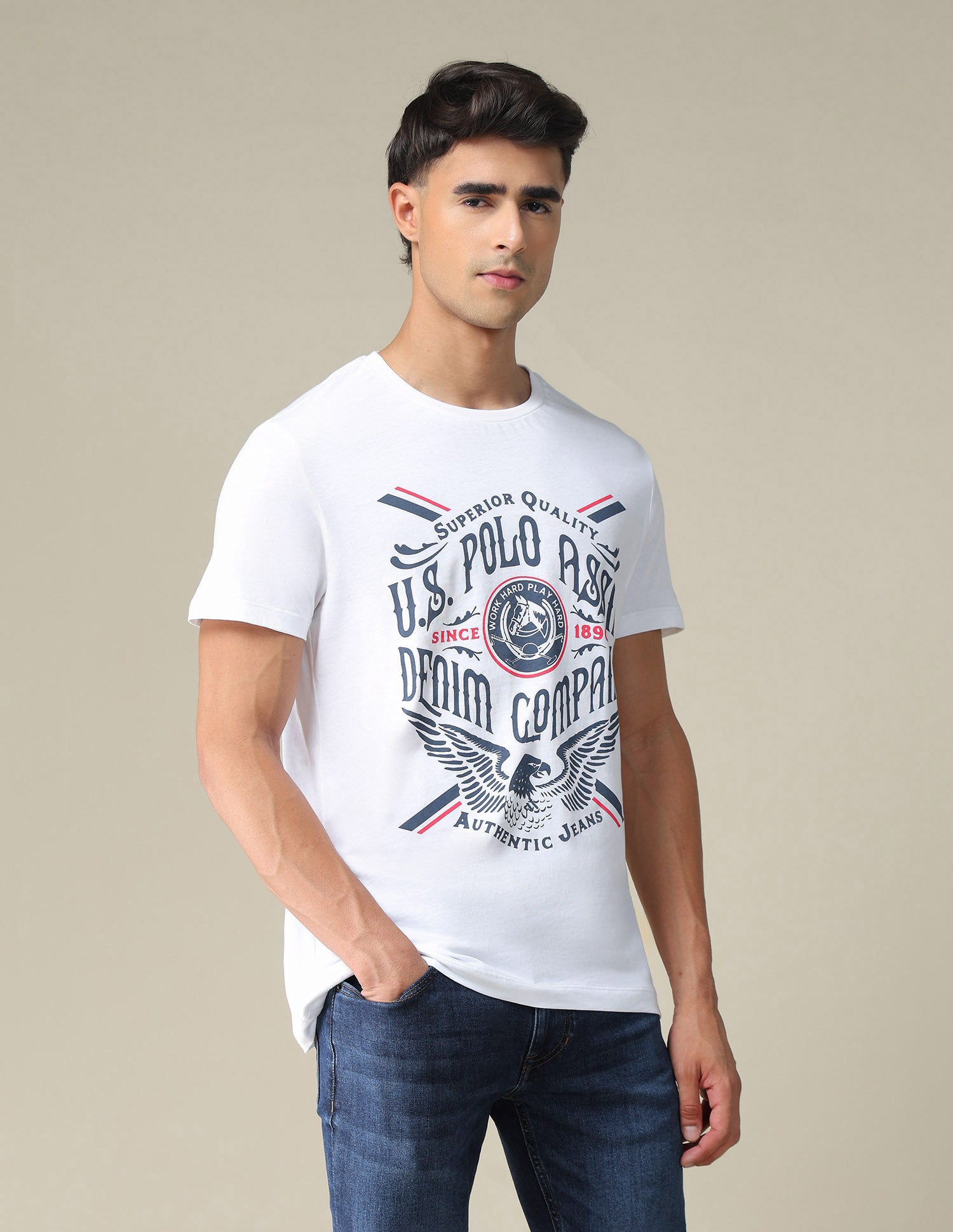 Brand Print Slim Fit T-Shirt White - U.S. POLO ASSN. | Large