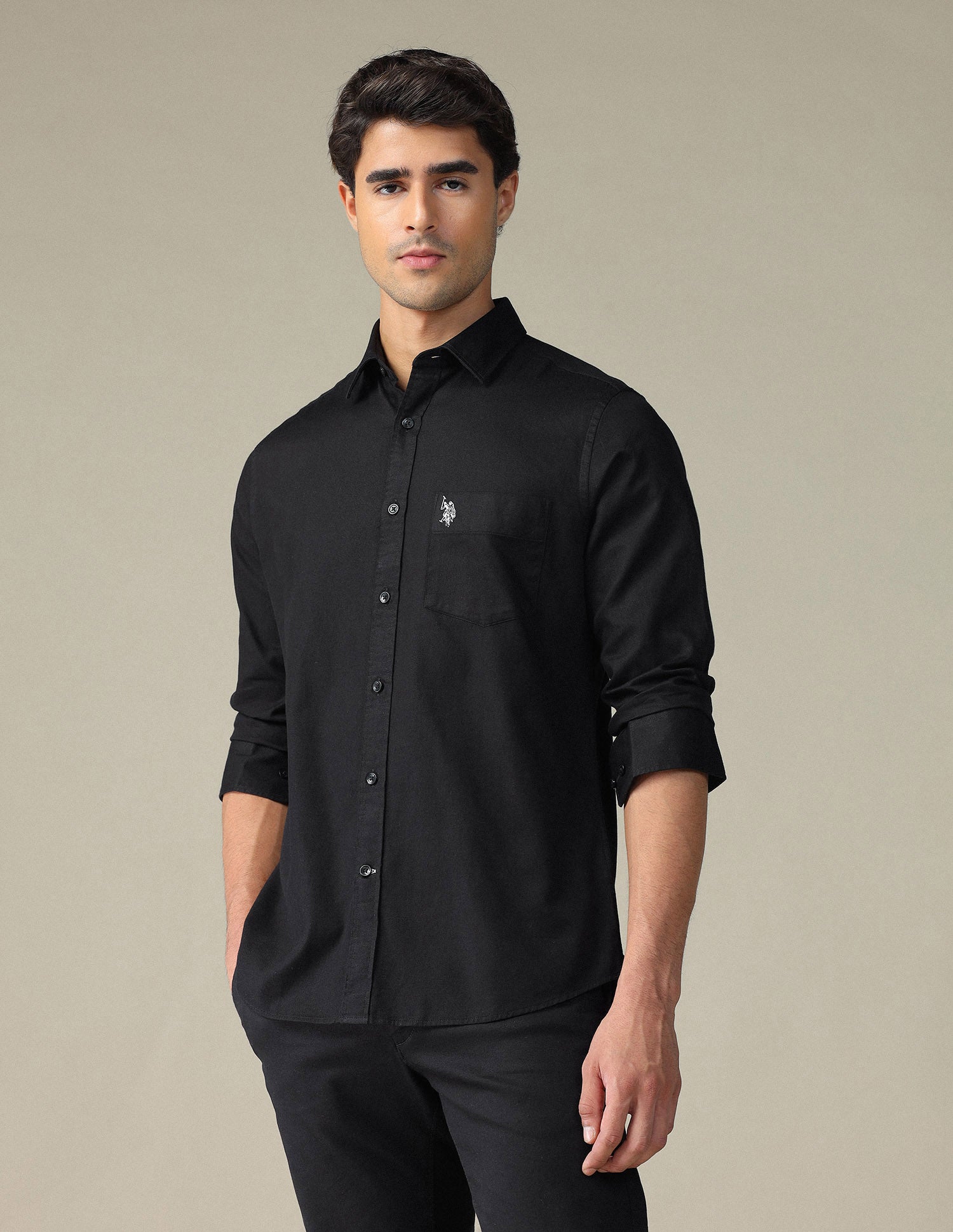 Pure Cotton Tailored Fit Shirt Black - U.S. POLO ASSN. | Large
