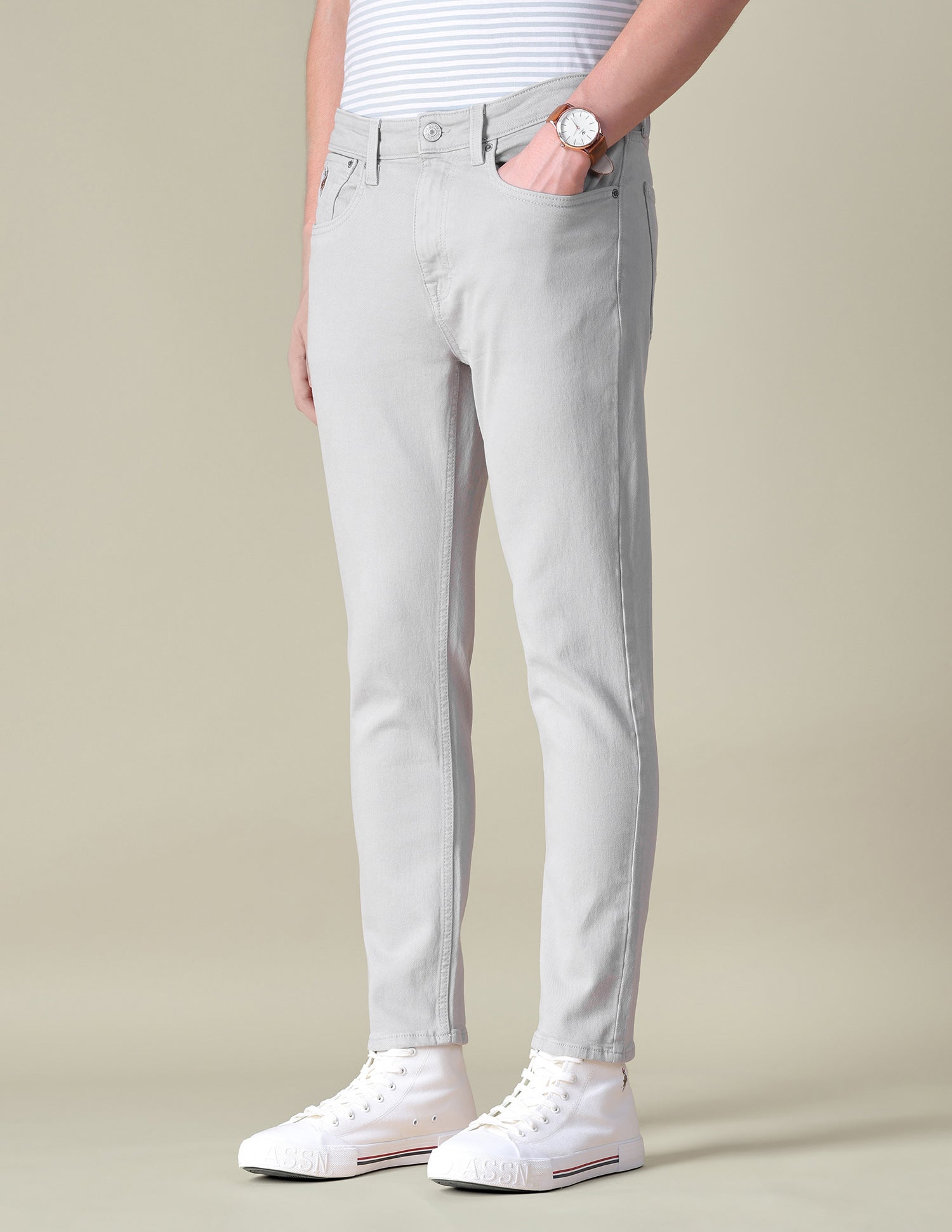 Cole Comfort Cropped Fit Grey Jeans Light Grey - U.S. POLO ASSN. | Large