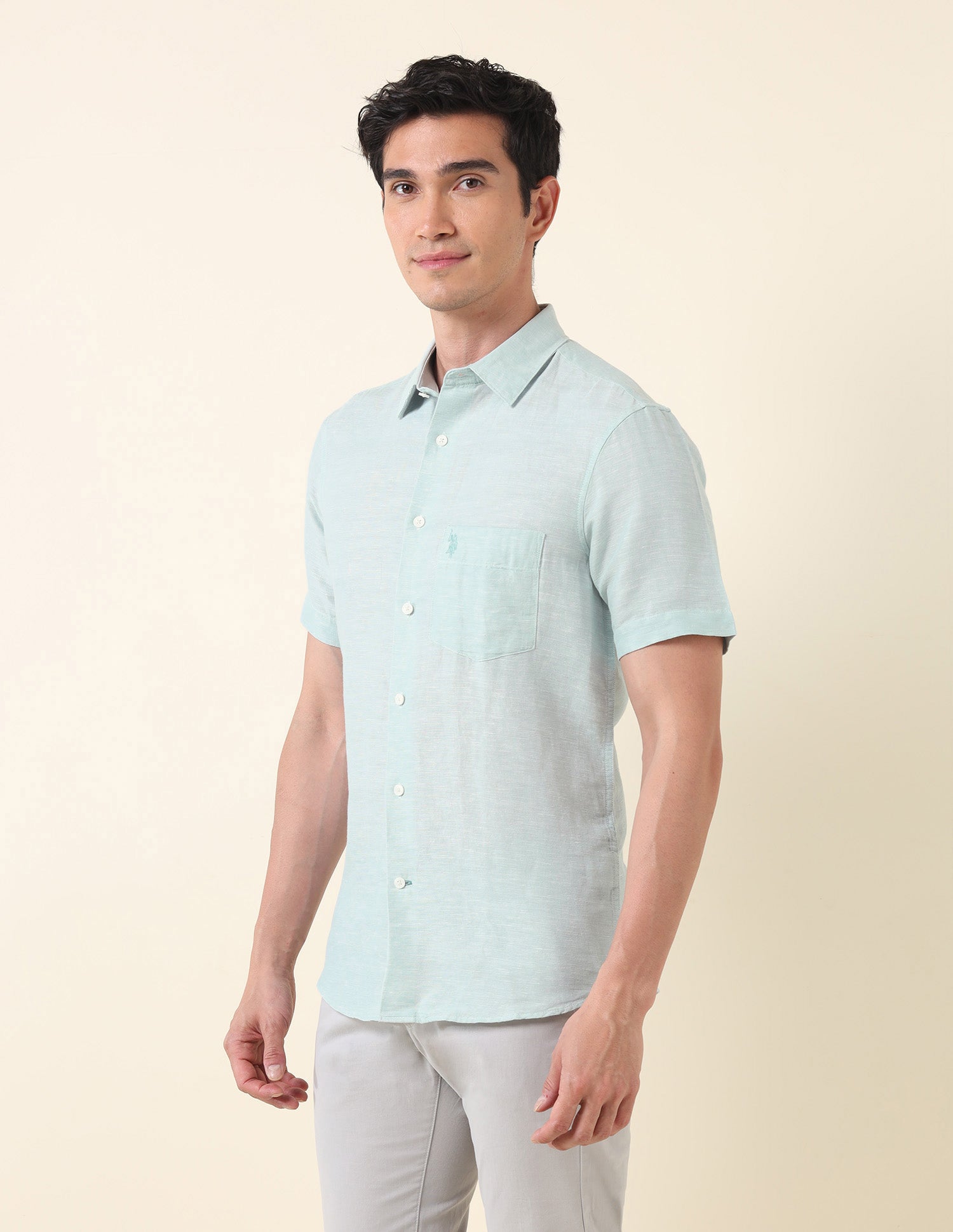 Textured Tailored Fit Shirt Aqua - U.S. Polo Assn. India | Large