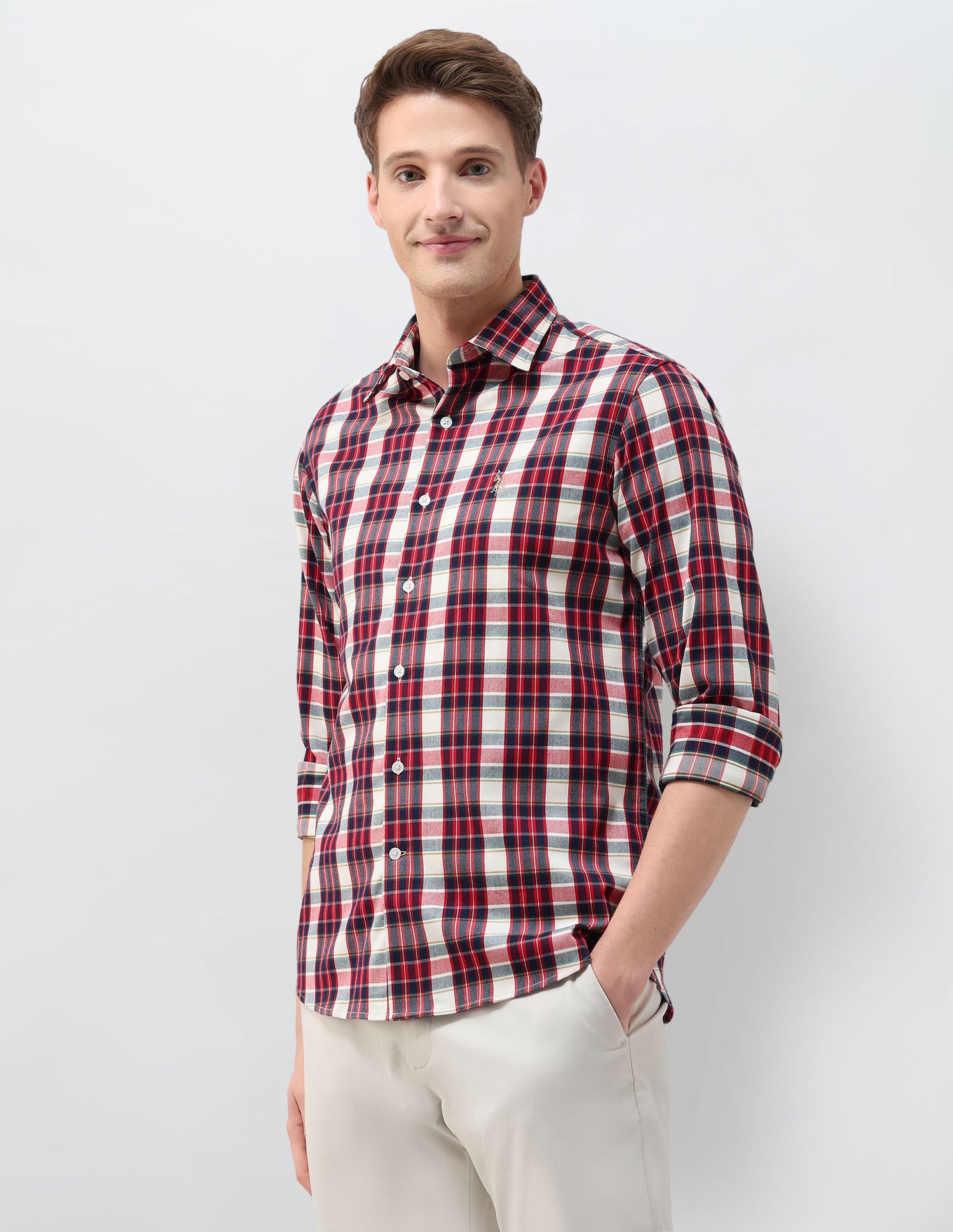Plaid Checked Tailored Fit Shirt Red - U.S. Polo Assn. India | Large