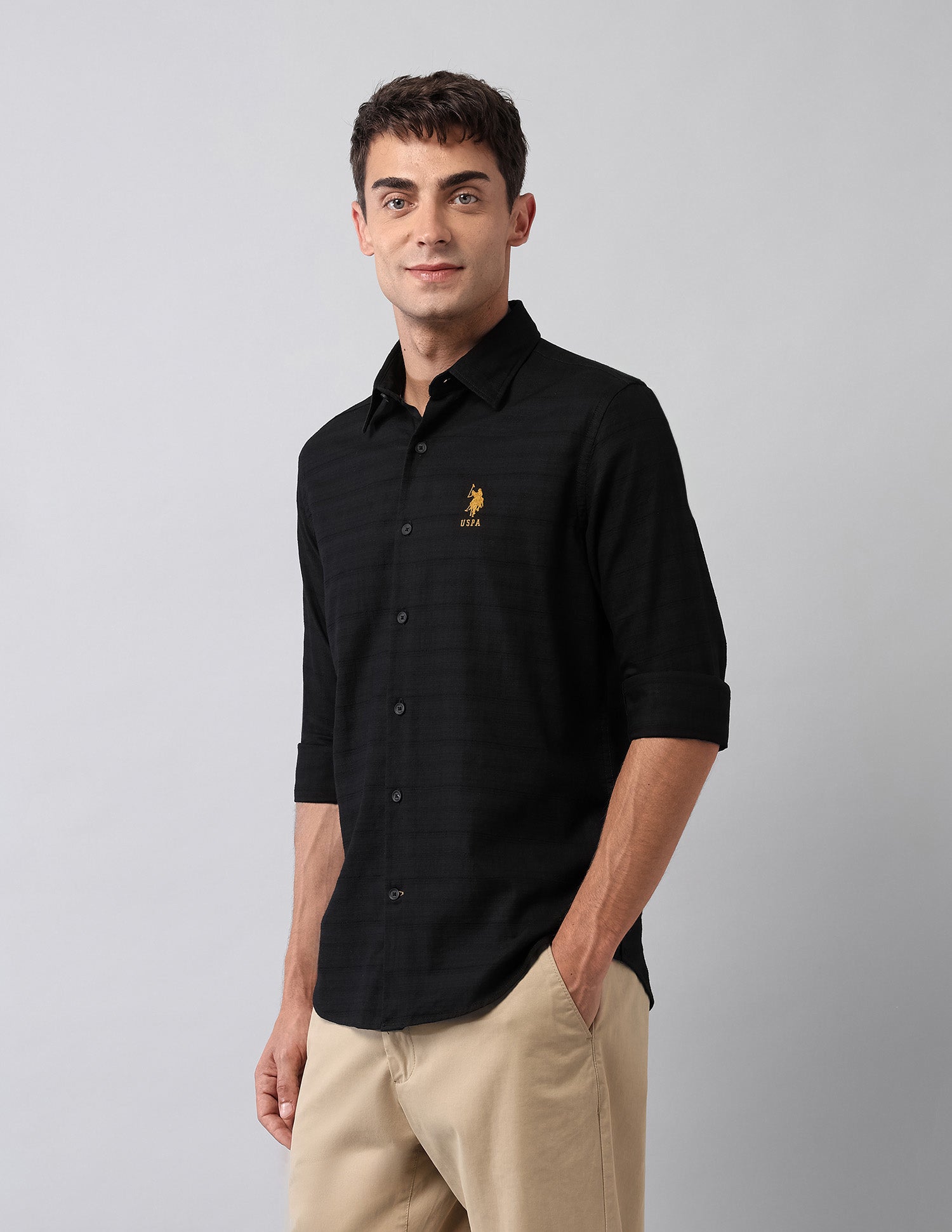 Textured Regular Fit Shirt Black - U.S. Polo Assn. India | Large