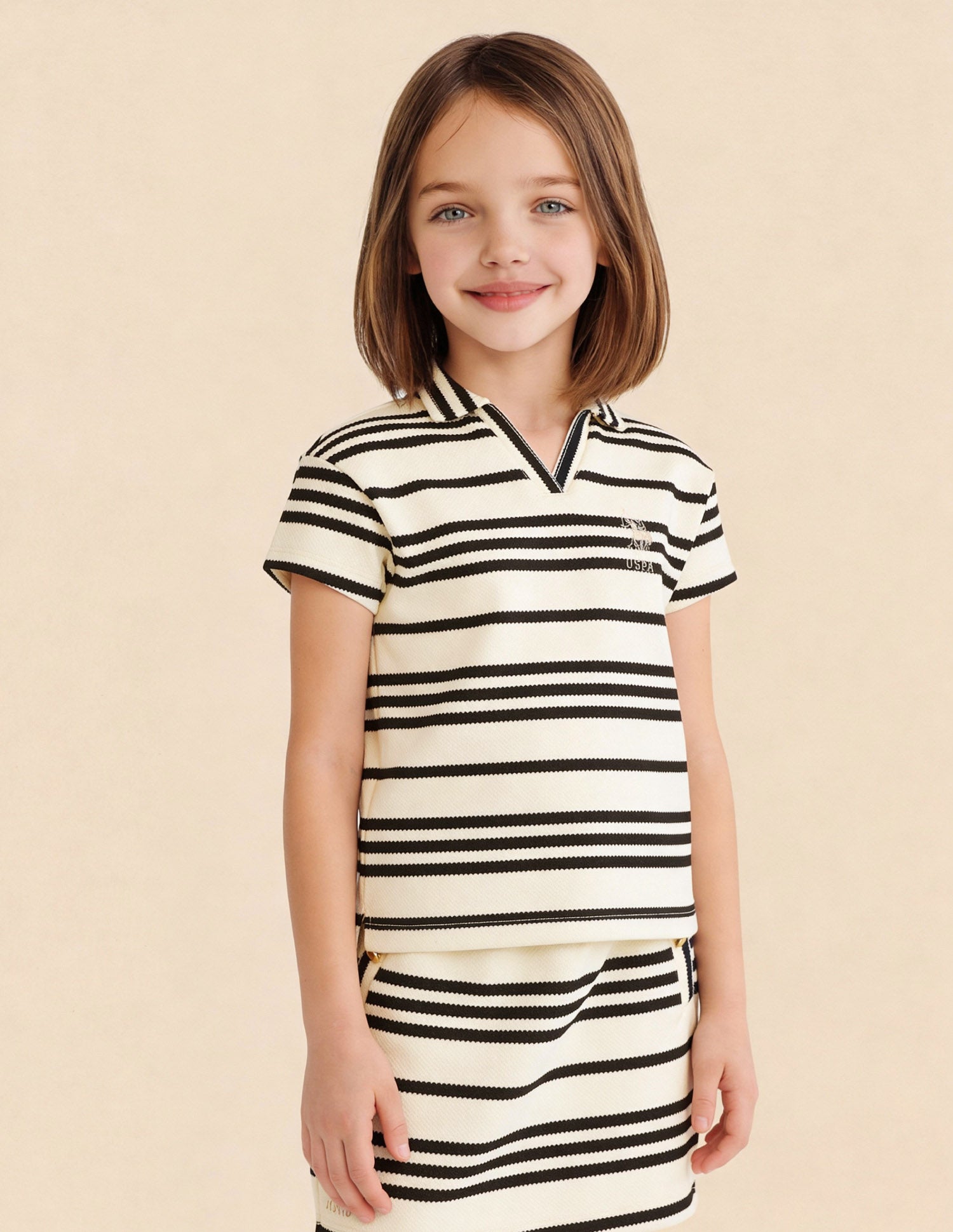Girls Horizontal Striped Polo Shirt White - U.S. Polo Assn. India | Large