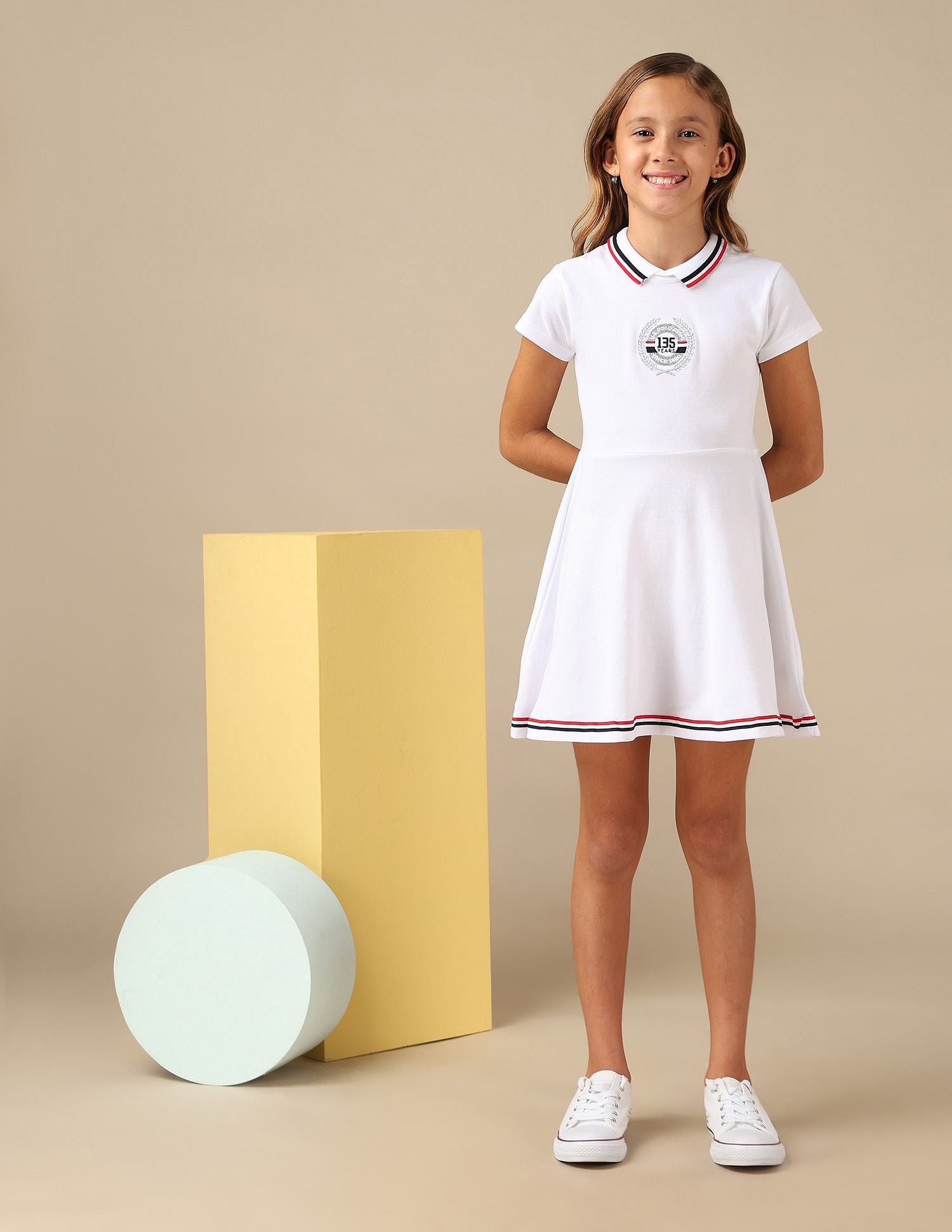 Girls Brand Appliqued Skater Dress White - U.S. POLO ASSN. | Large