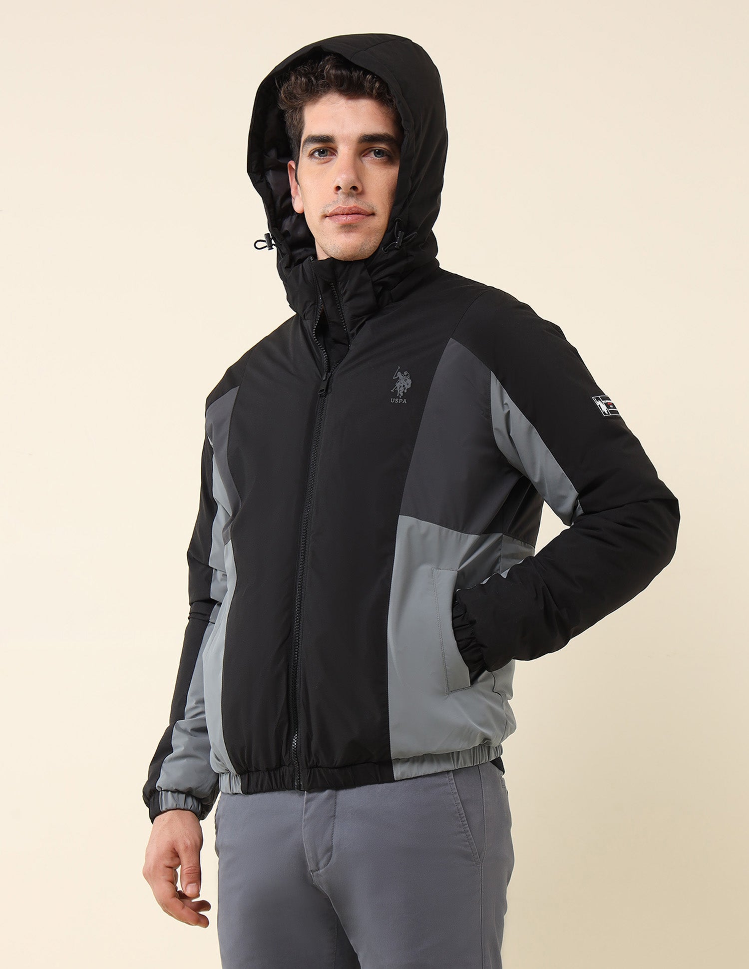 High Neck Regular Fit Jacket Black - U.S. Polo Assn. India | Large