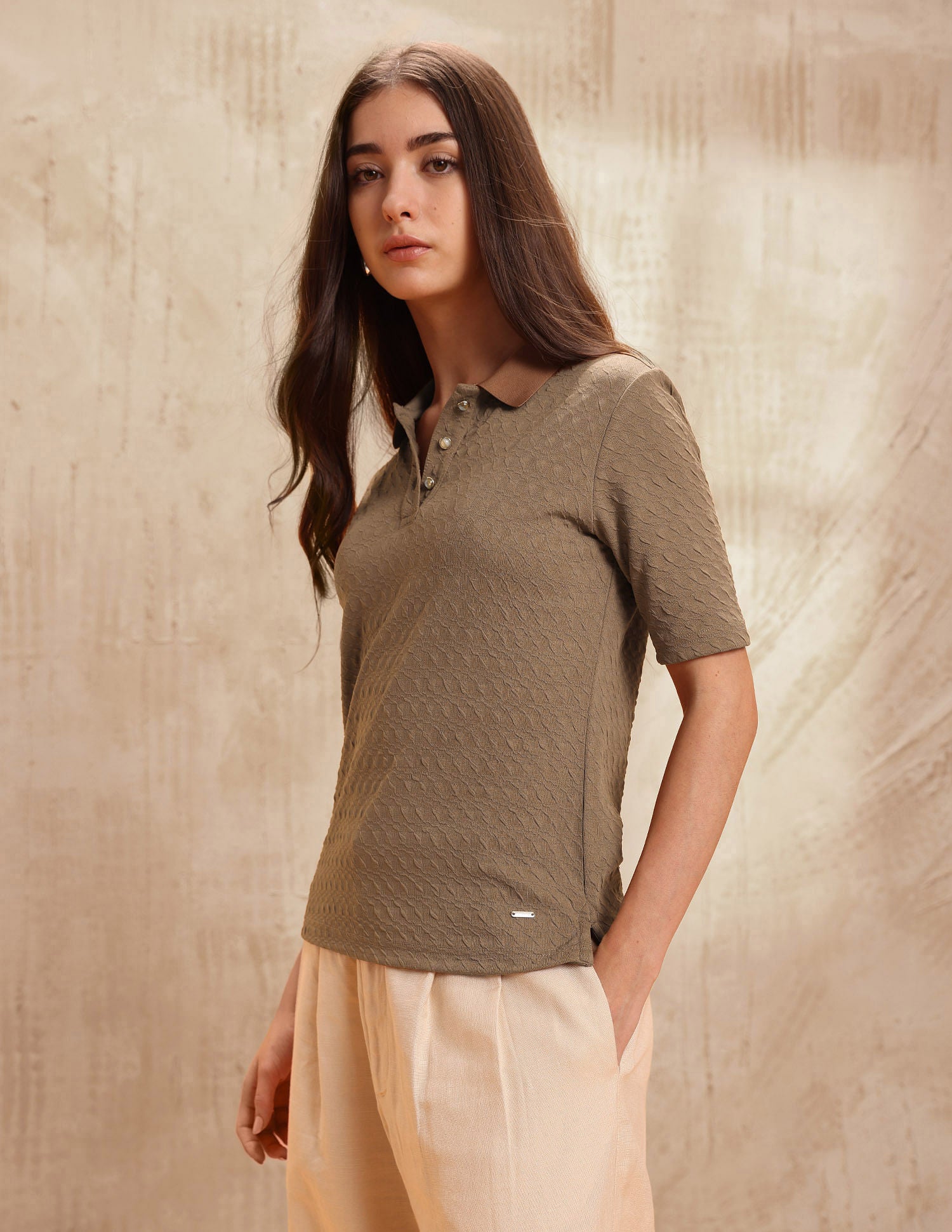 Polo With Elbow Sleeves And  Embelished Buttons Dark Brown - U.S. POLO ASSN. | Large