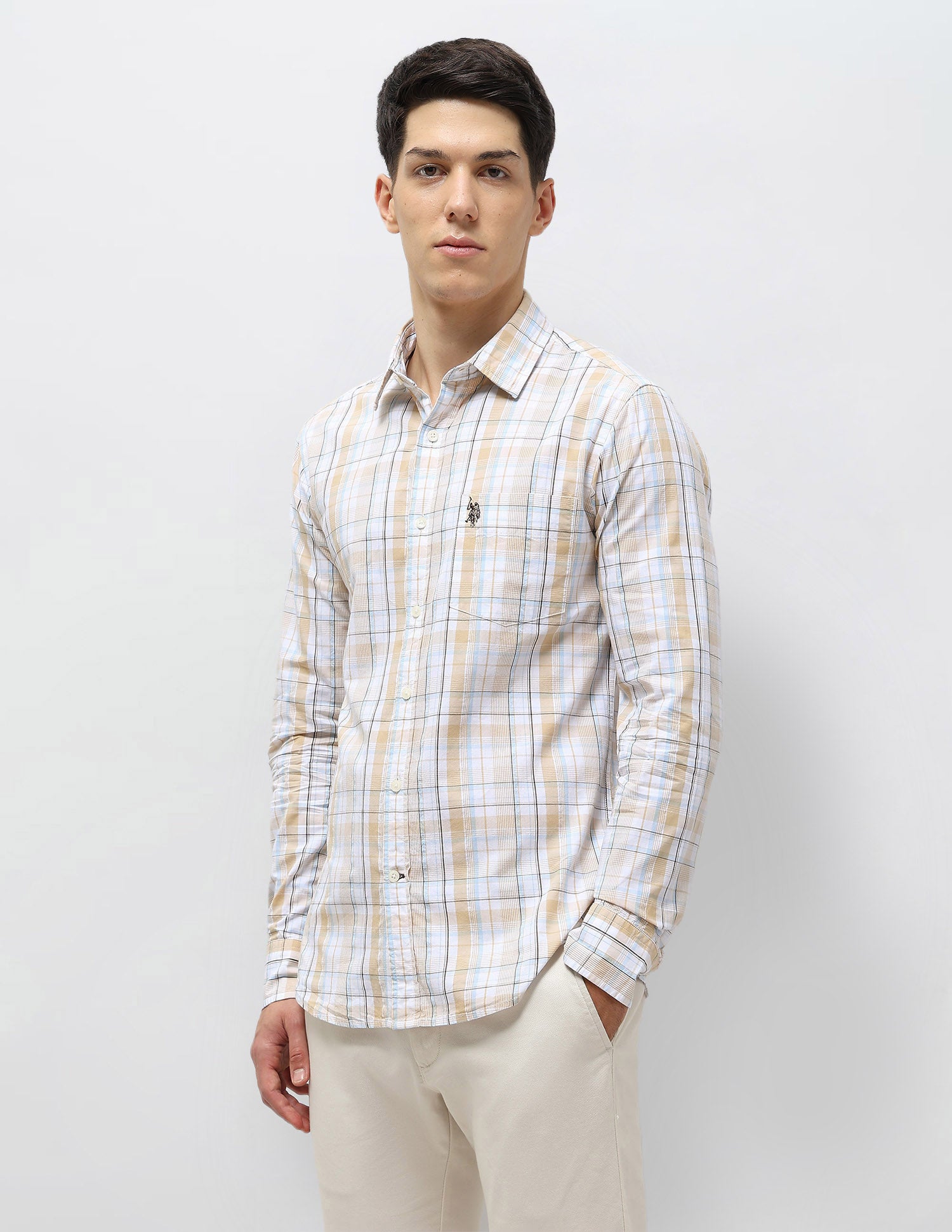 Tartan Checked Seersucker Shirt Mustard - U.S. Polo Assn. India | Large