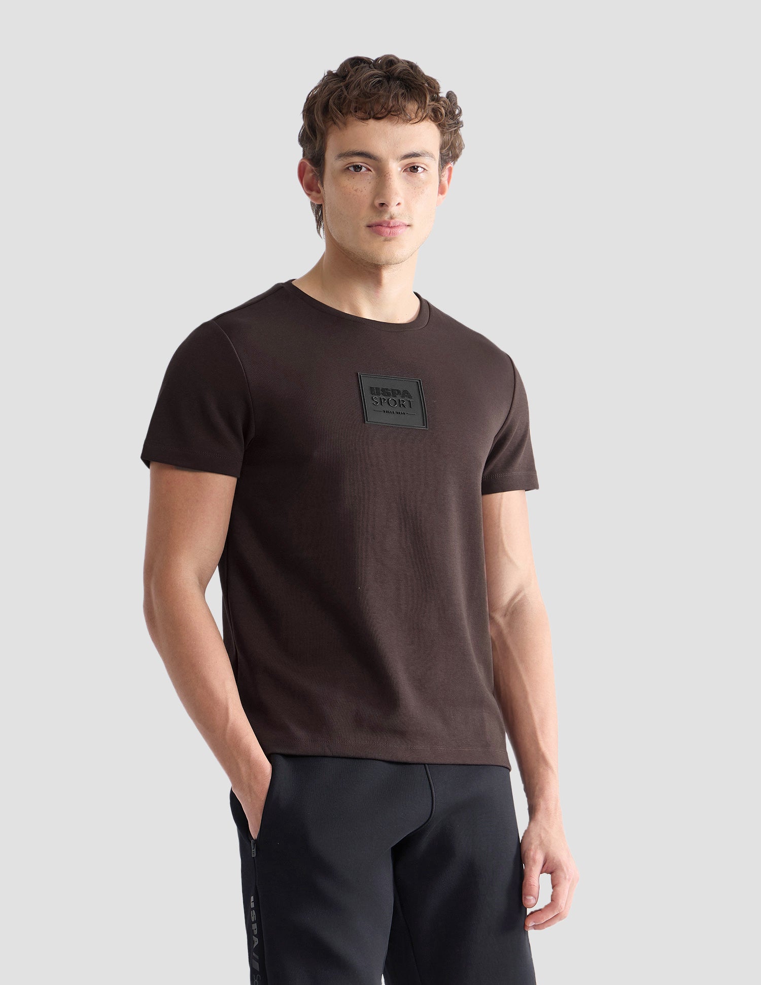 Solid Slim Fit Active T-Shirt Dark Brown - U.S. Polo Assn. India | Large