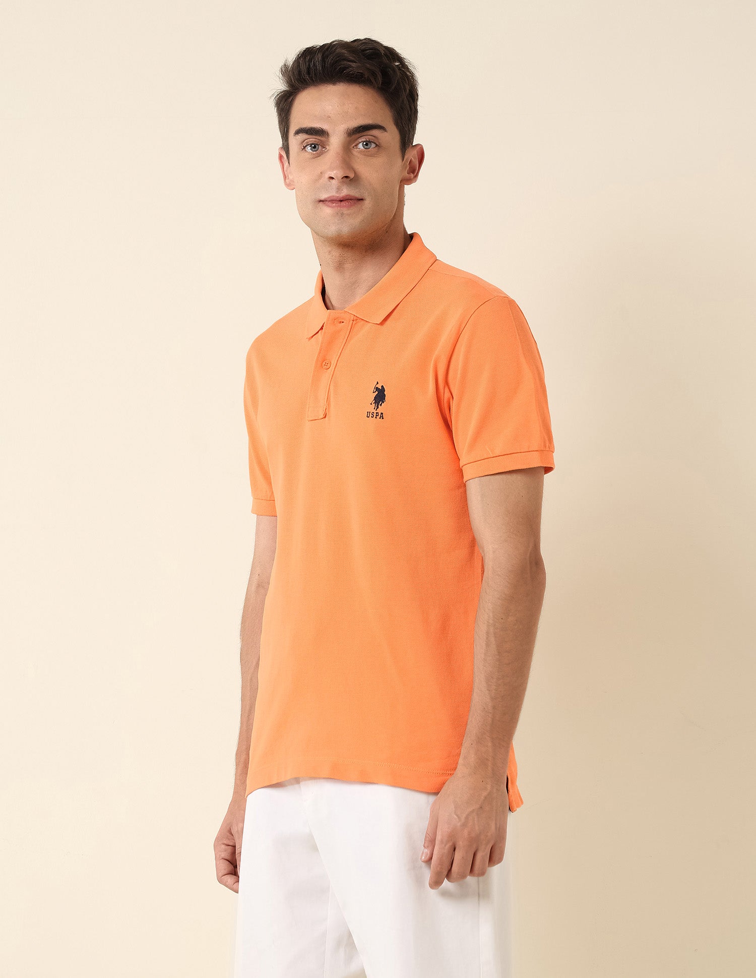 Slim Fit Pure Cotton Polo Shirt Orange - U.S. Polo Assn. India | Large