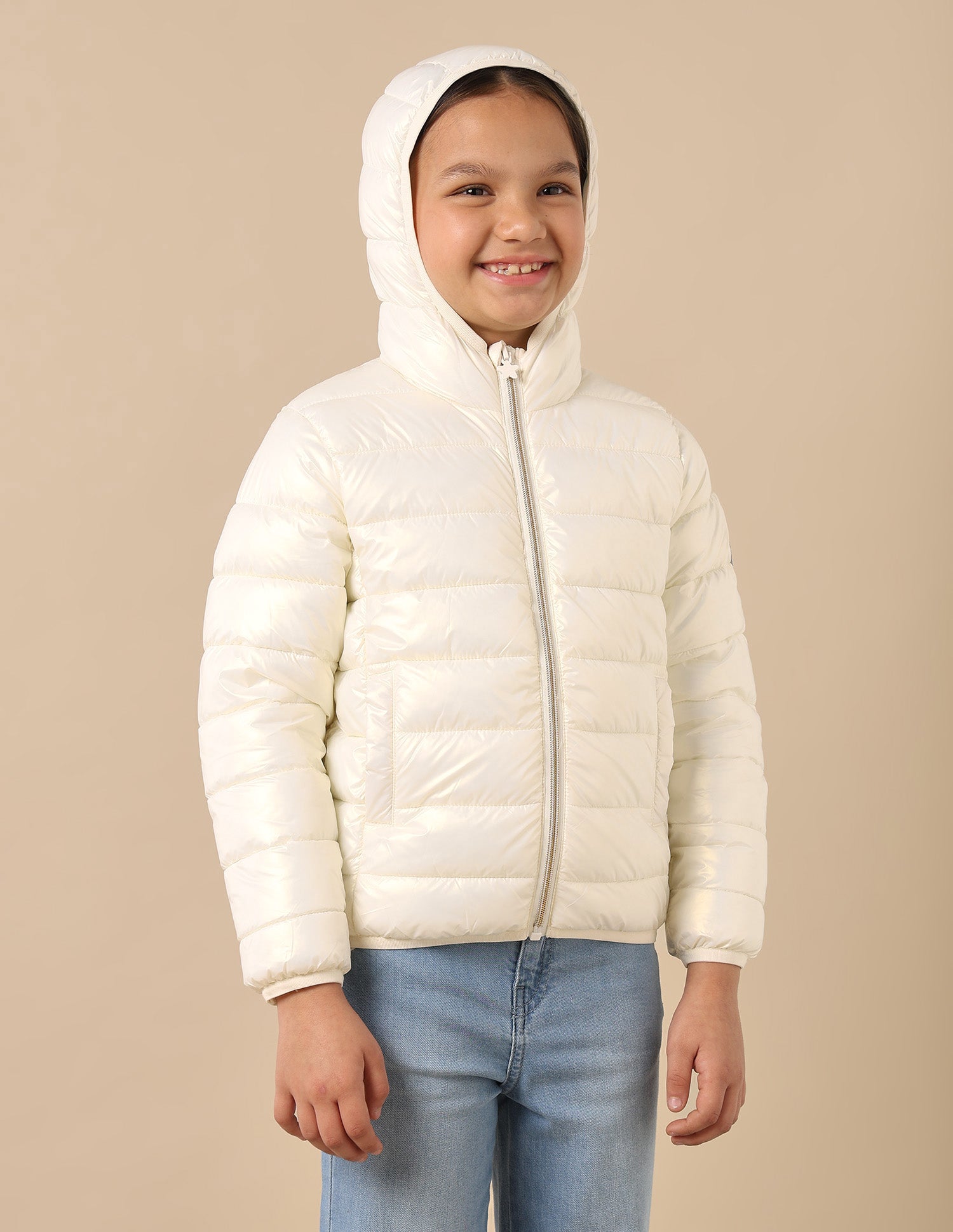 Girls Nylon Puffer Jacket Ecru - U.S. POLO ASSN. | Large