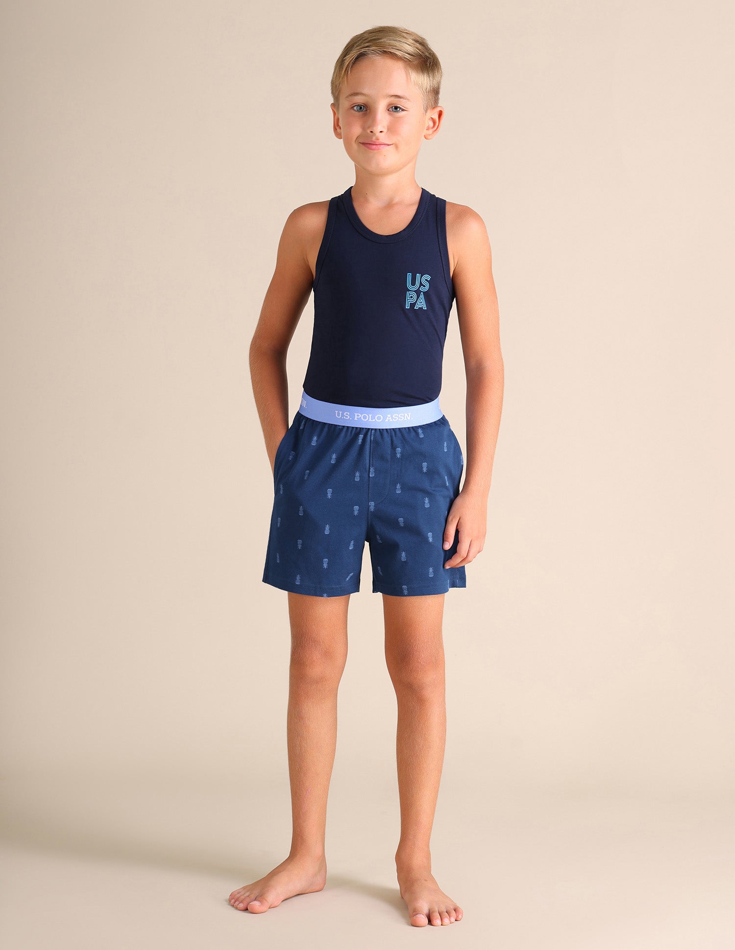 Pineapple Print EKX01 Lounge Shorts - Pack Of 2 Light Blue and Navy - U.S. POLO ASSN. | Large