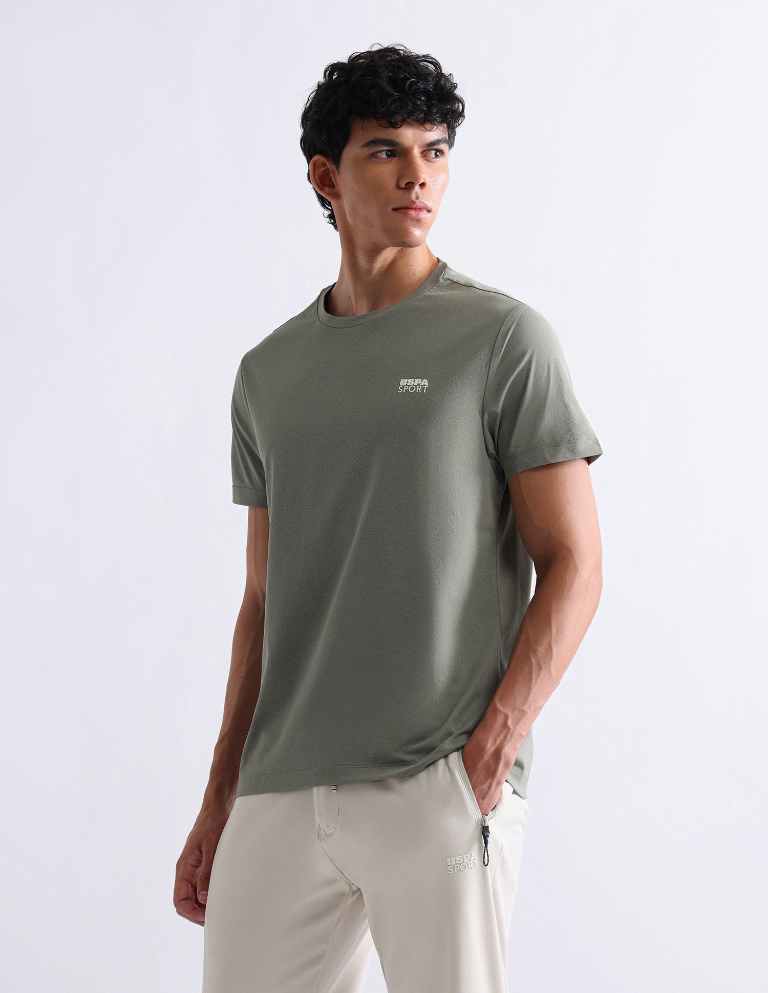 Solid Slim Fit T-Shirt Light Olive - U.S. Polo Assn. India | Large