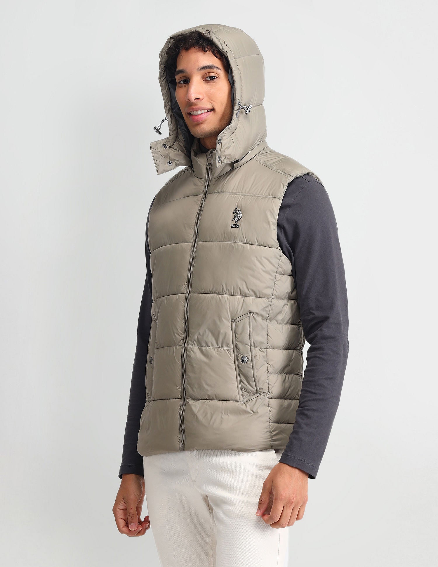 Detachable Hood Padded Jacket Metalic Khakhi - U.S. POLO ASSN. | Large