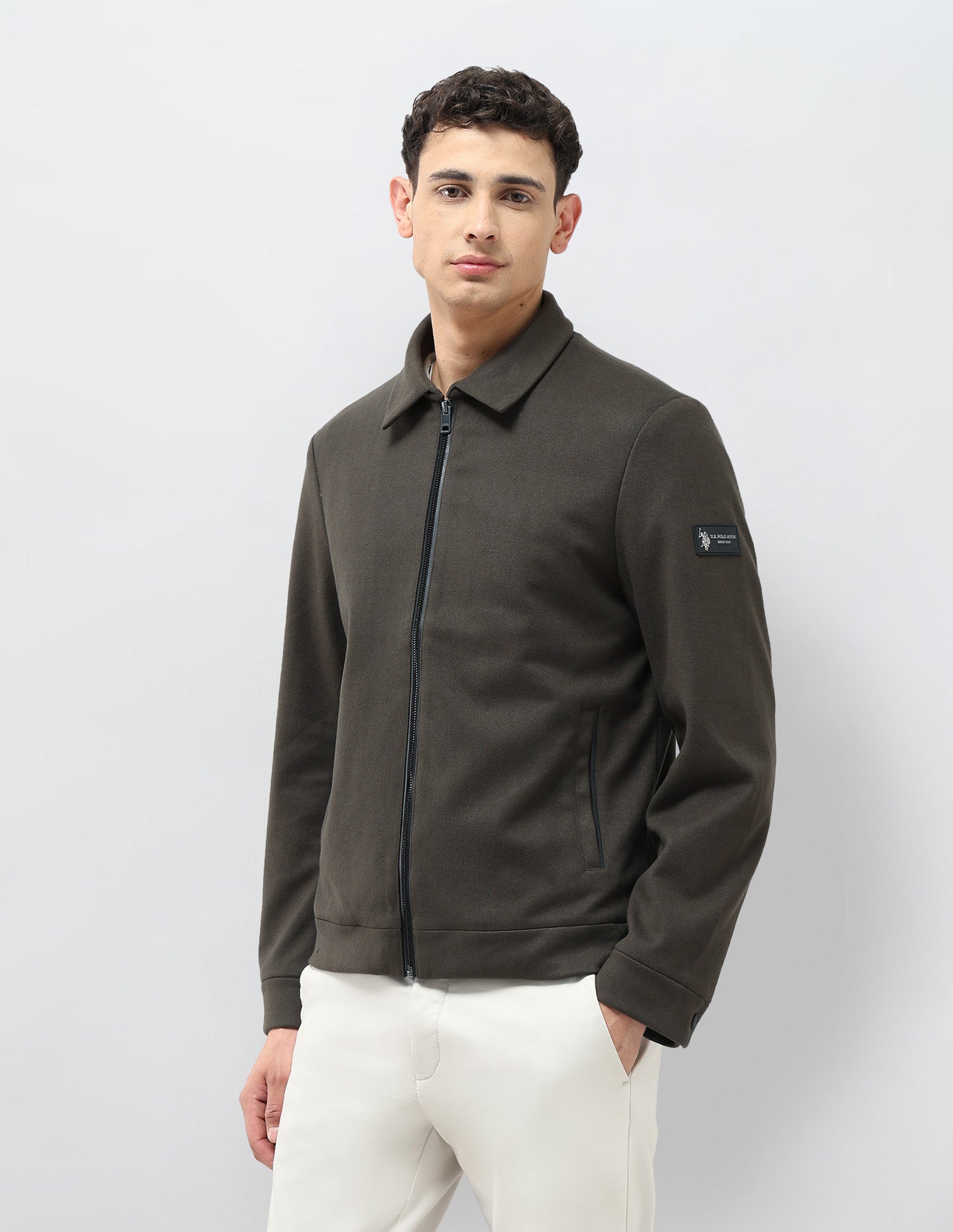 Solid Regular Fit Jacket Olive - U.S. POLO ASSN. | Large