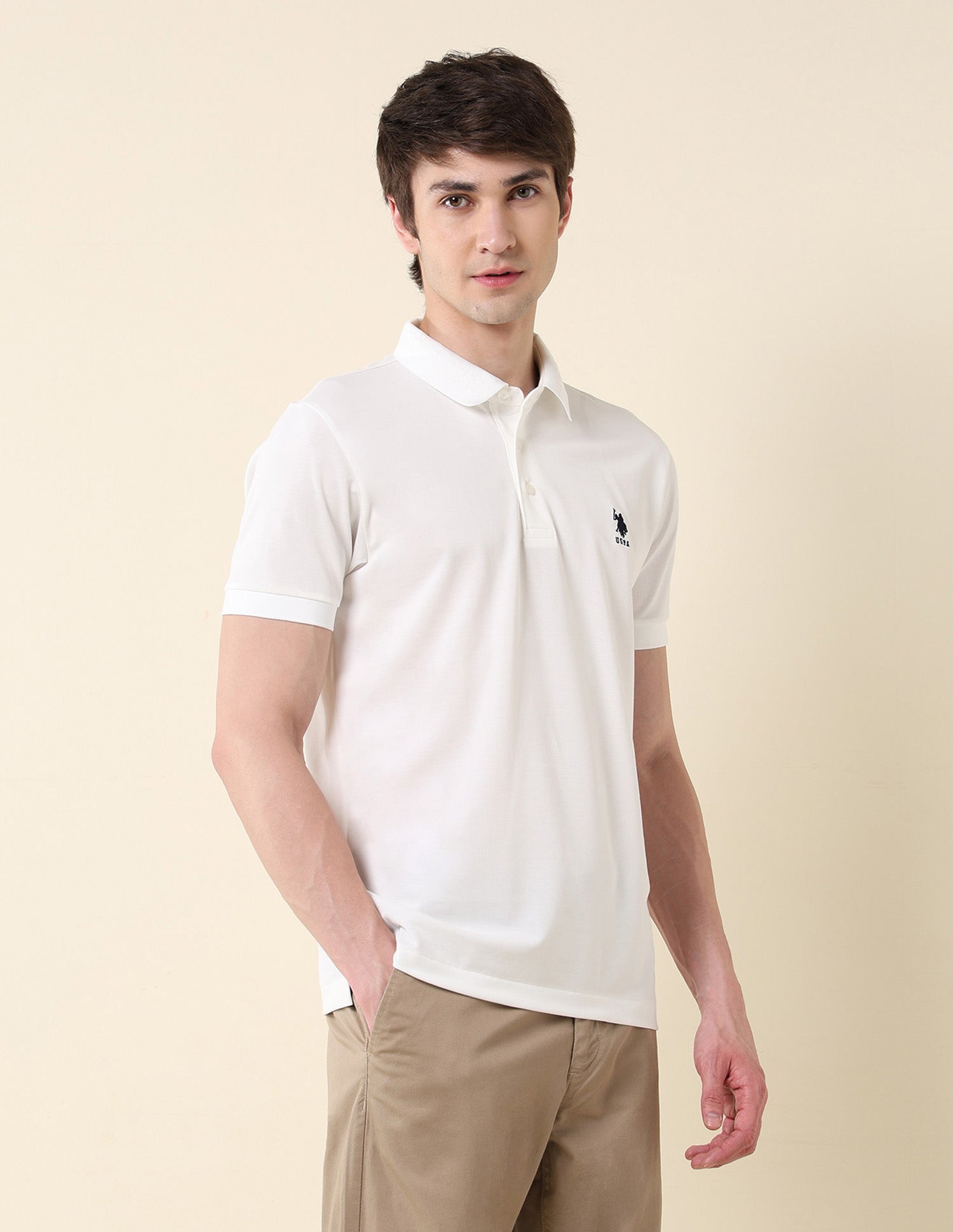 Solid Pure Cotton Core Polo Shirt White - U.S. Polo Assn. India | Large