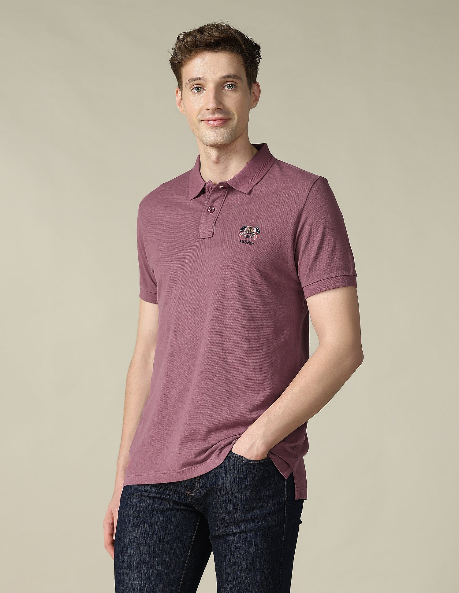Solid Slim Fit Polo Shirt Dark Pink - U.S. Polo Assn. India | Large