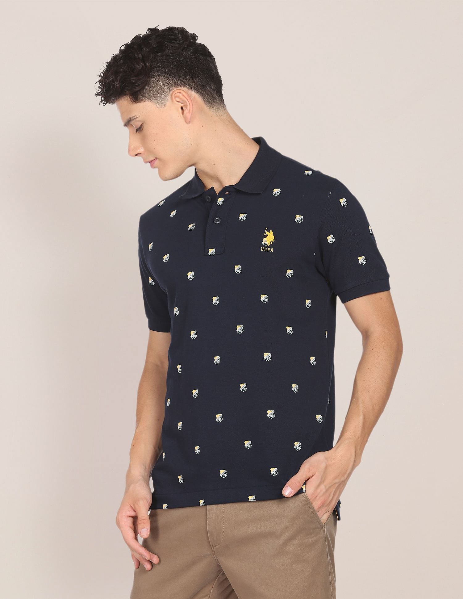 Shield Print Polo Shirt Navy - U.S. Polo Assn. India | Large