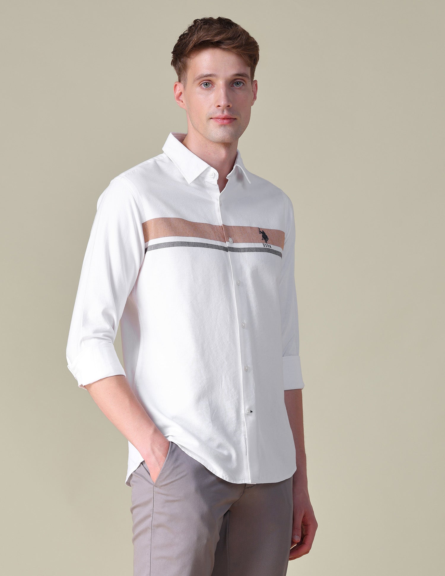 Oxford Horizontal Striped Shirt White - U.S. POLO ASSN. | Large