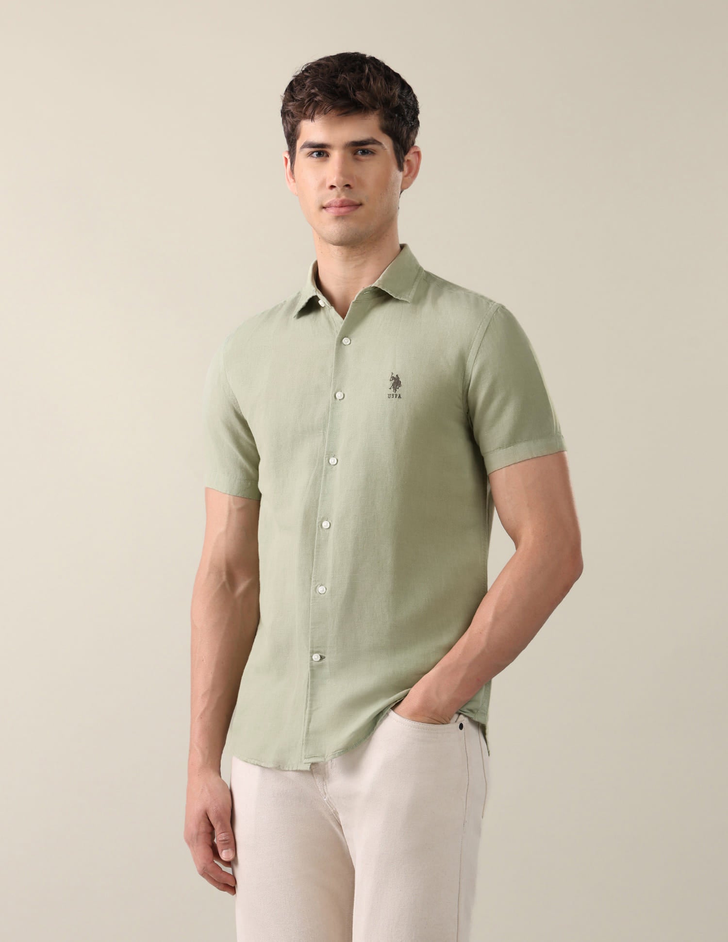 Solid Regular Fit Shirt Green - U.S. Polo Assn. India | Large